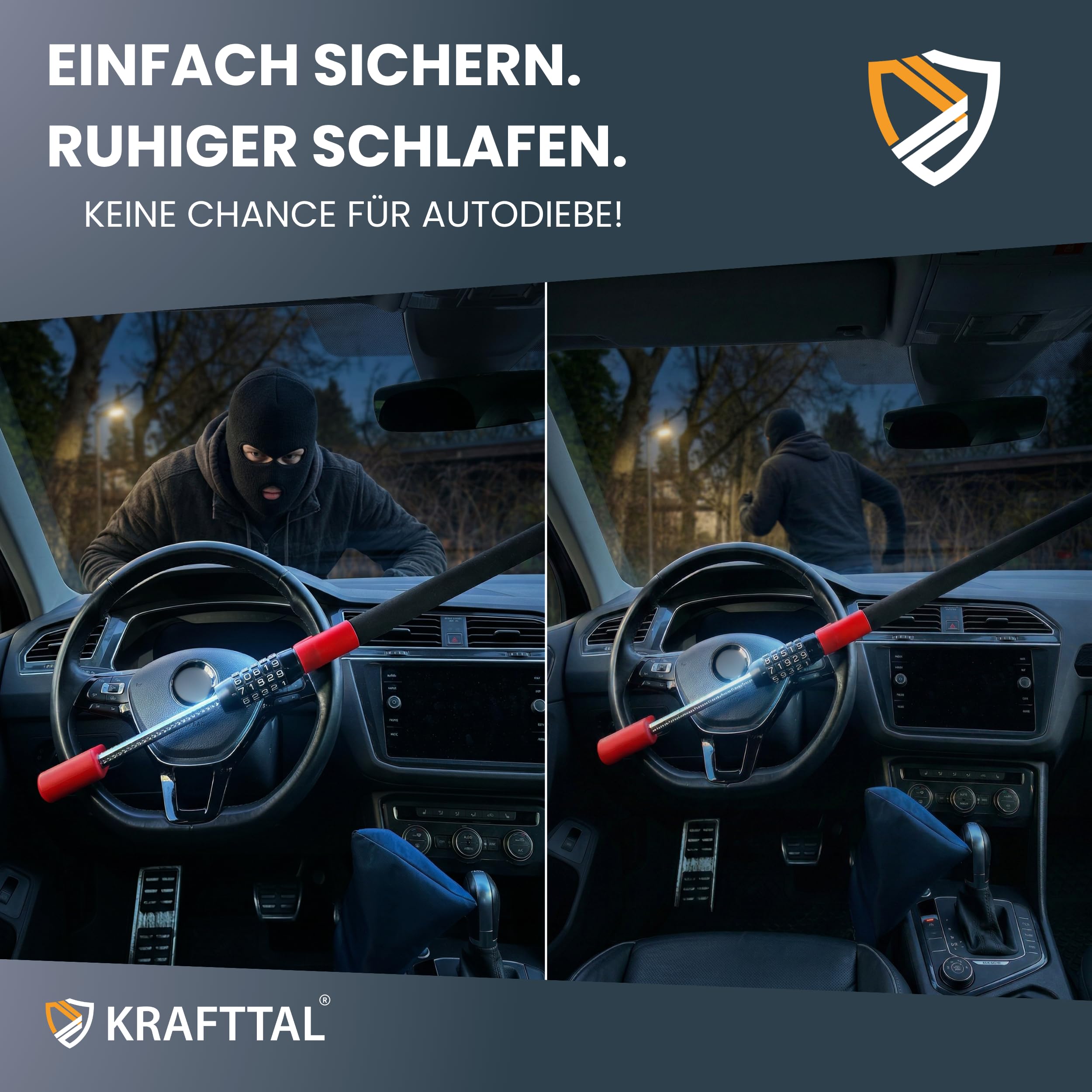 Lenkradkralle | Premium Lenkradschloss für Auto | geeignet für Auto, Wohnmobil & LKW | hochwertige Lenkradkralle für Auto | Wegfahrsperre Auto mit Zahlenschloss