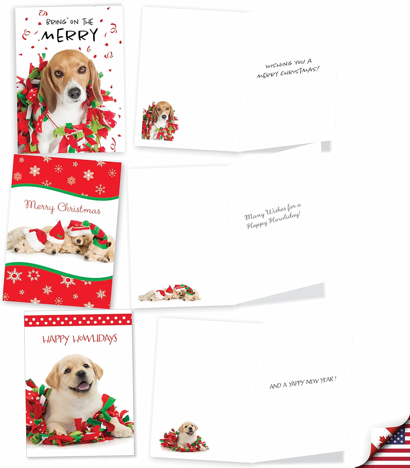 NobleWorks &ndash; 10 バラエティパック ファニードッグアソートメリークリスマスノートカード 箱入り &ndash; 陽気なハッピーパピ