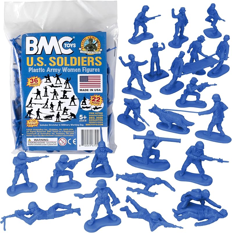 BMC Plastic Army Women - 36pc Blue Female Soldier Figures - Made in USA