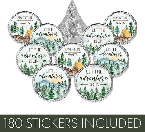 Miniatura 5 de Little Adventurer Baby Shower Chocolate Kisses - Calcomanías de caramelo, Adventure Awaits - 180 unidades