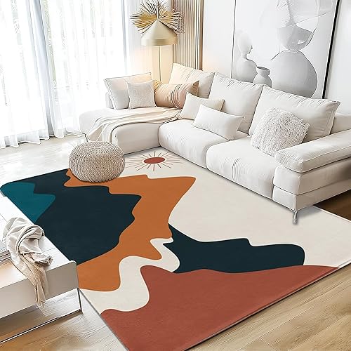 Miniatura 19 de Alfombra retro bohemia chic de 5 x 7 pies, lavable grande para sala de estar, ultra suave, antideslizante, alfombra de dormitorio, alfombra tribal