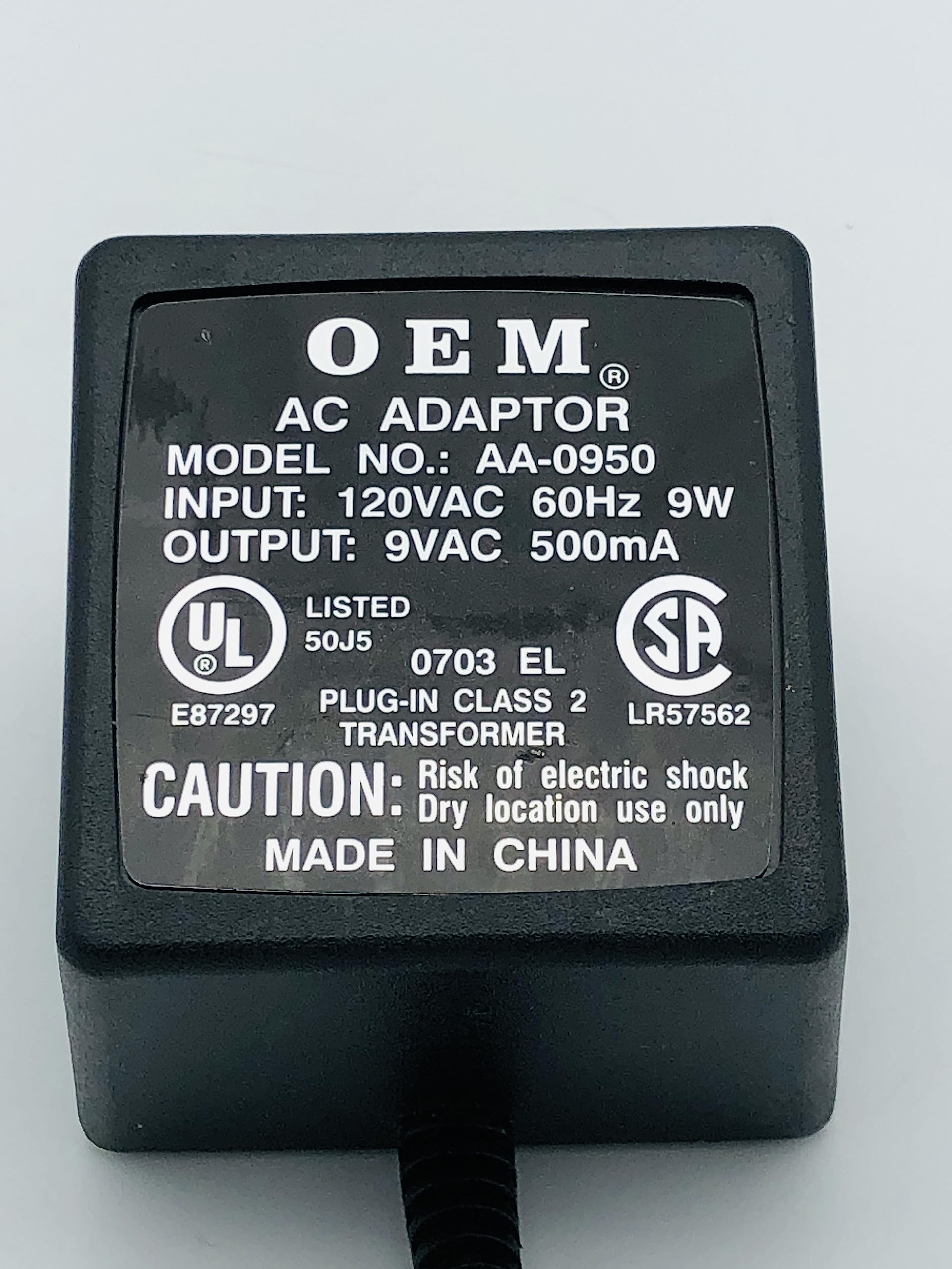 Amazon.com: OEM AA-0950 AC/AC Adapter 9V 500mA Class 2 Plug in 