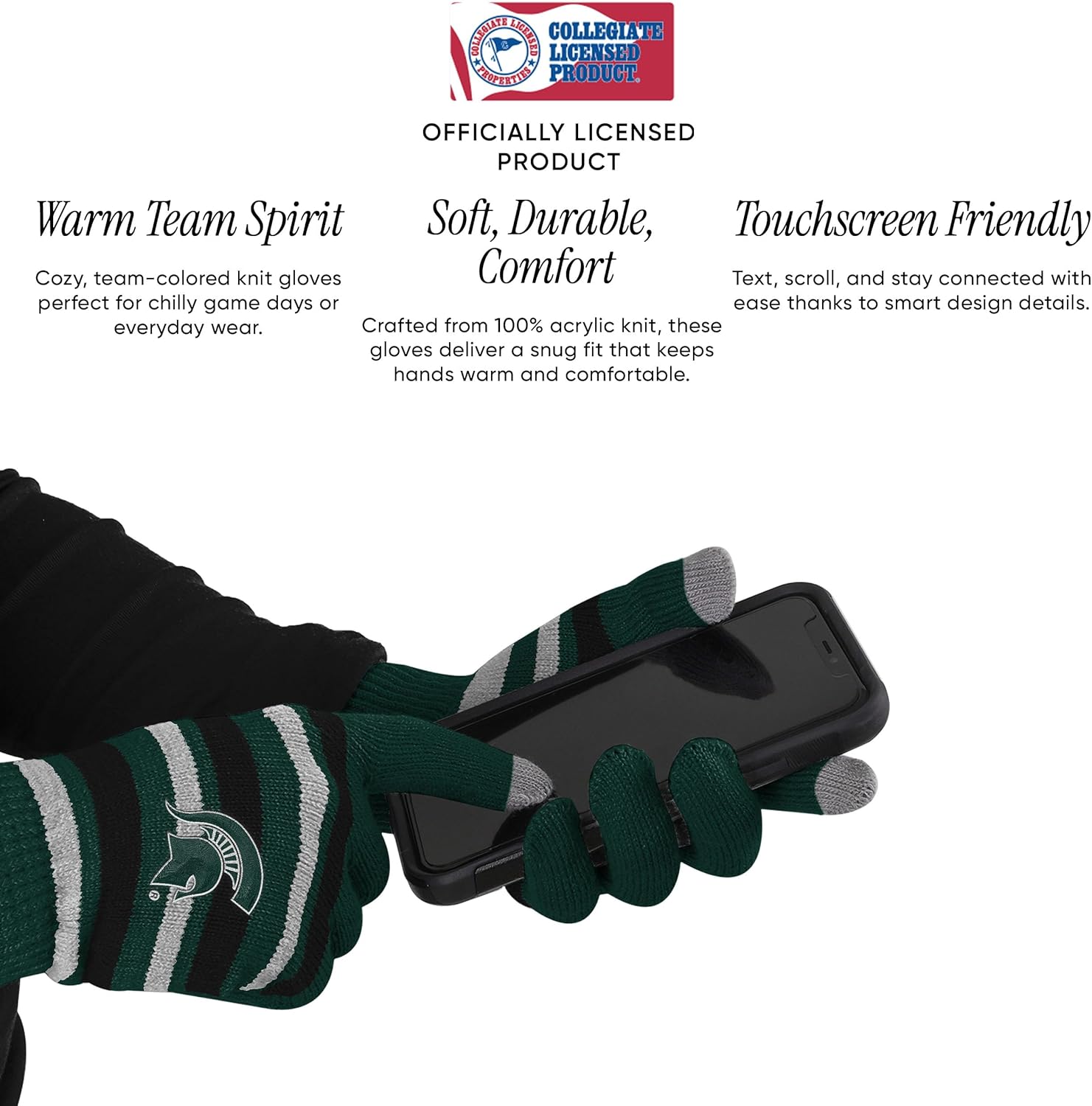 FOCO NCAA unisex-adult Ncaa College Team Logo Adult Stretch Gloves With Big Wordmark Strip Pom Knit Hat Beanie Set