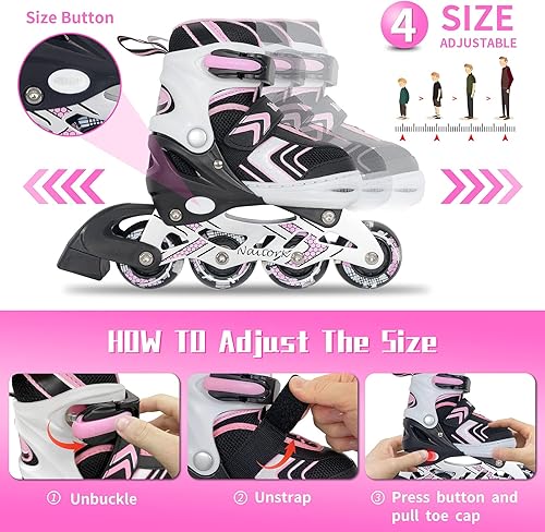Miniatura 5 de Nattork Inline Skates for Girls Boys Kids with Full Light Up Wheels,Safe Durable Inline Skates,Adjustable Outdoor Blades Roller Skates for Girls and
