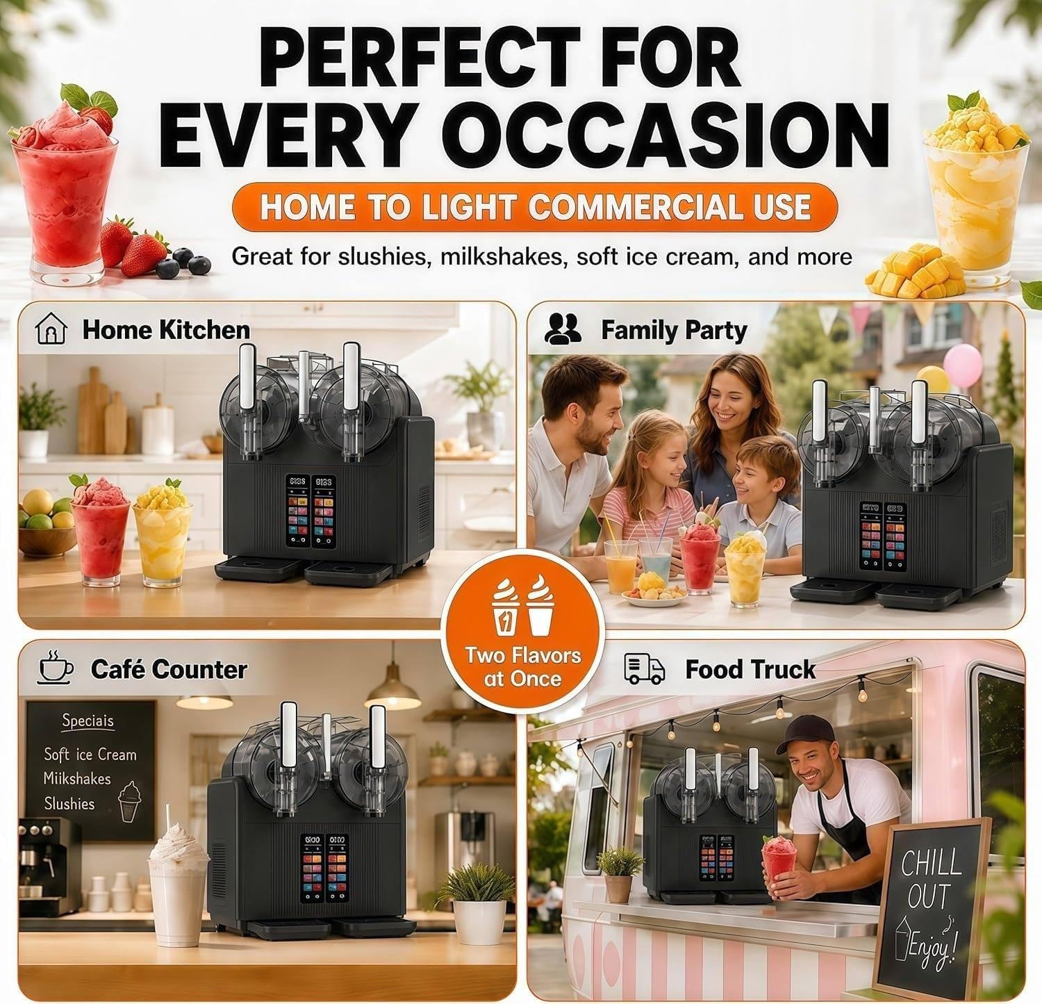 Máquina De Granizados Y Helado Suave 2 En 1, Doble Depósito De 2 L, Black | Máquina De Granizados Con Pantalla LED, Autolimpieza. Prepara Granizados, Helados, Ideal Para Fiestas De Hasta 20 Personas.