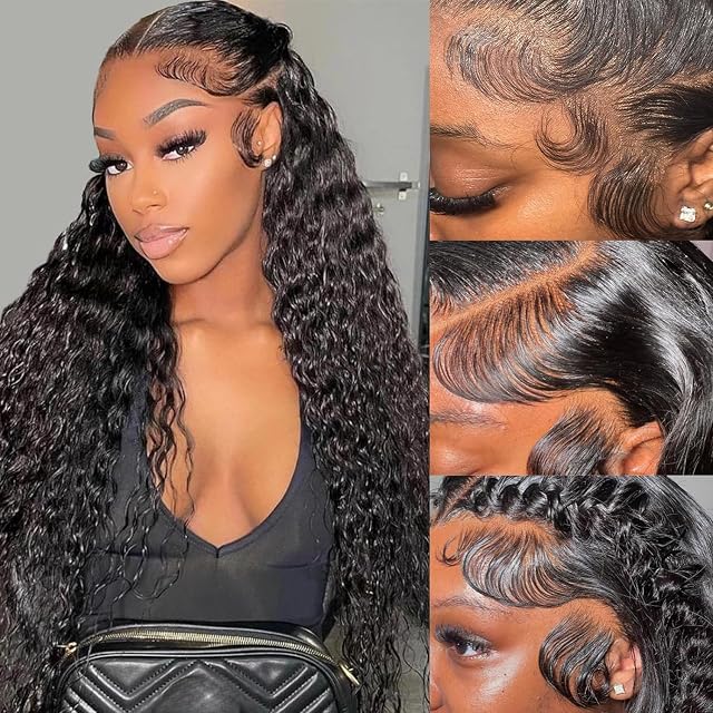 Water Wave Human Hair Wig 13x4 HD Transparent Lace Front Wigs Human Hair 180% Density MSGEM 26 inch Brazilian Water Curly Lace Frontal Wigs for Black Women Pre Plucked with Baby Hair Natural Color