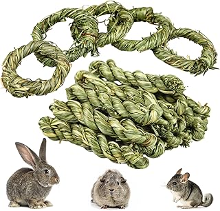 Episkey 20 Pcs Rabbit Chew Toys, Natural Timothy Grass Ring Bunny Molar Grass Stick Toys Small Animal Boredom Breaker Activity Play Chew Toys for Bunny Rabbits Hamster Guinea Pigs Chinchilla
