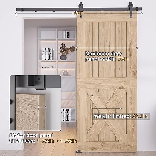Miniatura 3 de Kit de herrajes para puerta de granero de 6 pies, juego de herrajes modulares resistentes para puertas interiores y exteriores