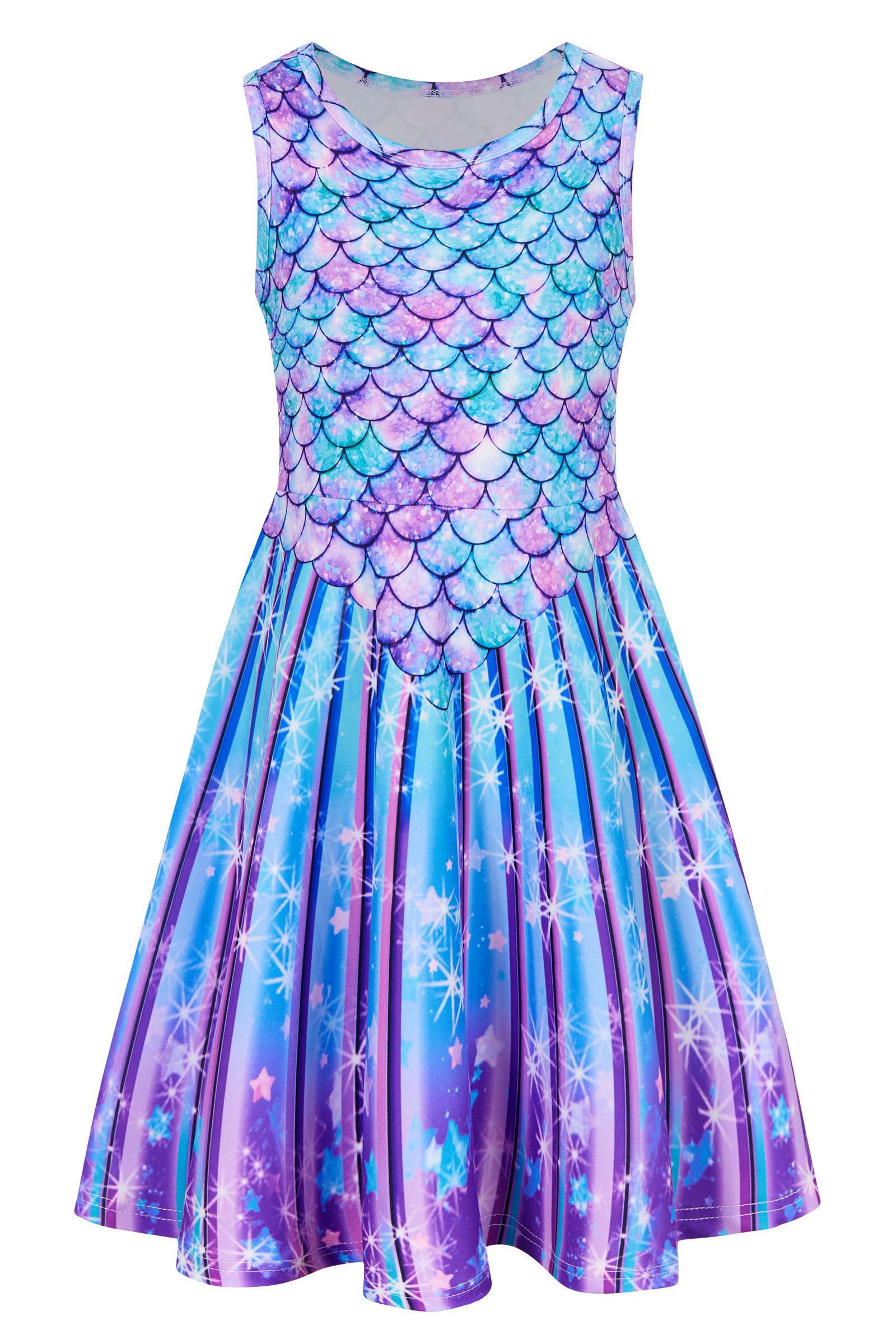 AIDEAONE Mädchenkleid Schmetterling A-Linie Ärmelloses Sommerkleid Buntes Kleid 4-12 Jahre