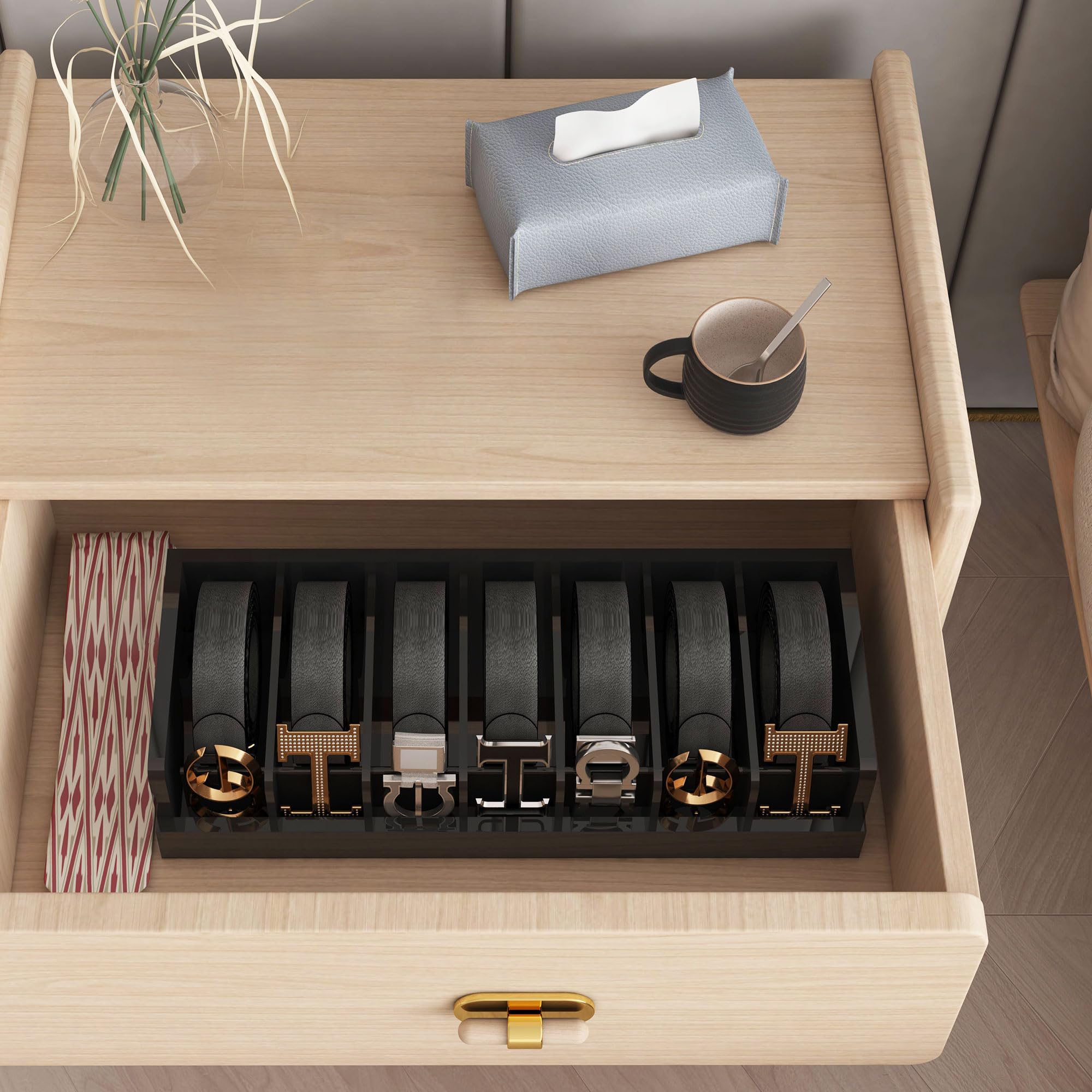 Dexgva Gürtel-Organizer für Schublade – Bambus-Gürtel-Organizer, Gürtelablage für Schrank, Wandhalterung, für Herren und Damen, Krawatte, Socken, BH, 