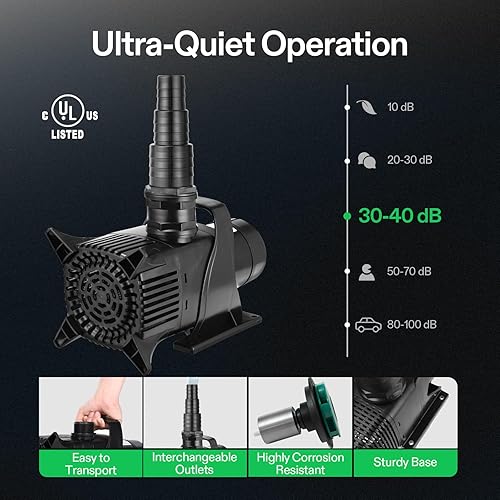 Miniatura 3 de VIVOSUN Bomba de agua sumergible 5284 GPH, bomba de estanque de 400 W, bomba de acuario ultra silenciosa con altura de elevación de 29.5 pies para