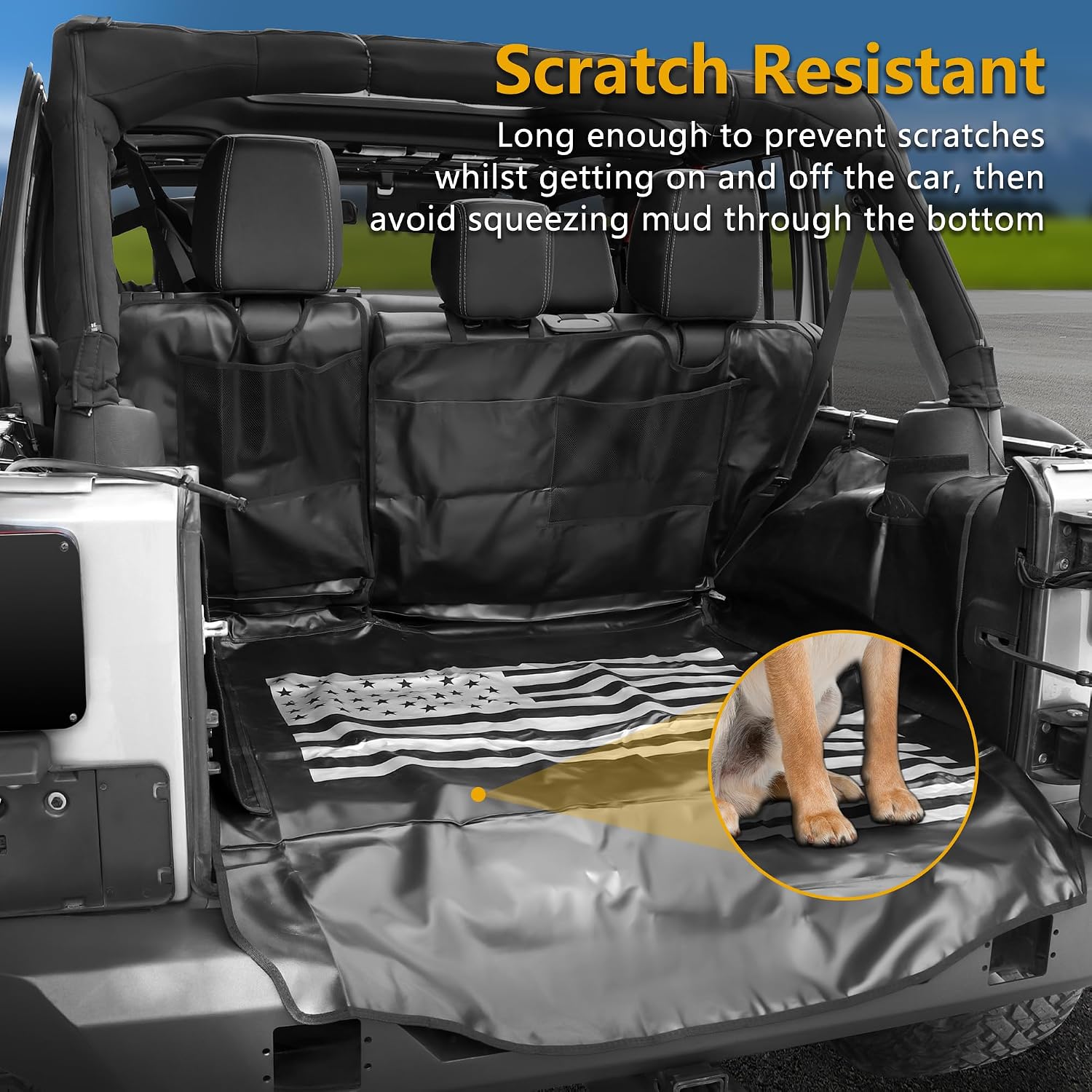 Dog Trunk Cargo Liner for Jeep - Heavy Duty Waterproof Oxford Cargo Protector for 2007-2025 Wrangler JK JL 4-Door, Nonslip Washable Pet Seat Cover & Anti-Scratch Liner (US Flag)