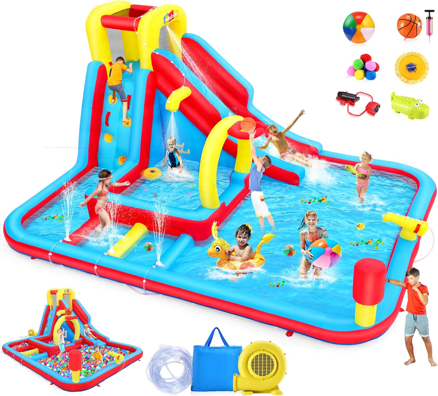 Amazon.com: Whubefy Inflatable Water Slide for Kids with Water Obstacle ...