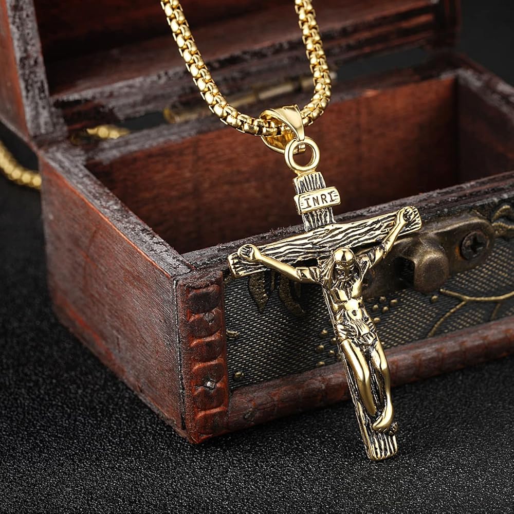 Jesus Christ on INRI Crucifix Cross Pendant Necklace with 24 Inch