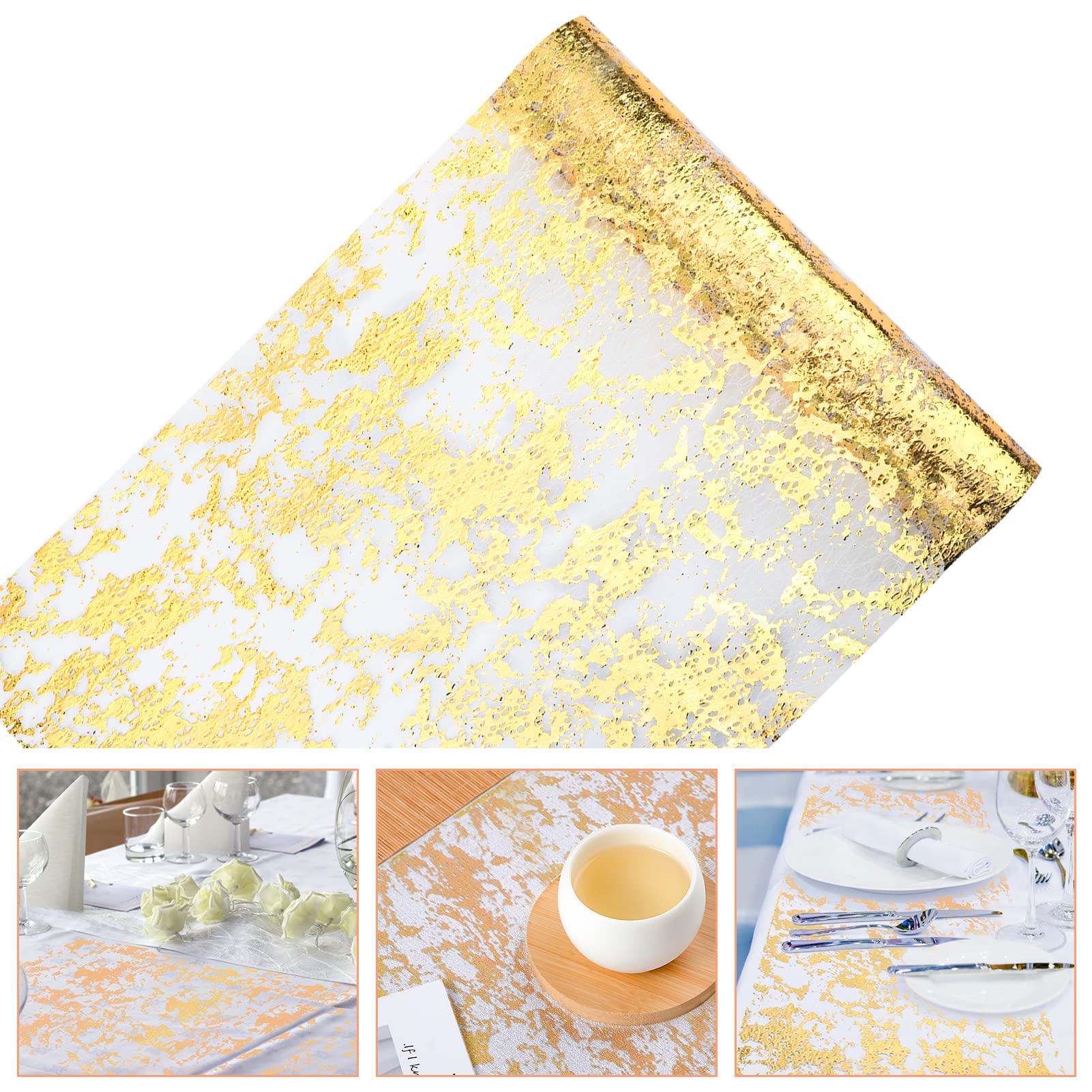 Brynnl Gold Metallic Table Runner, 15M x 28CM width Gold Foil Table Cloth Long Glitter Thin Mesh Dining Table Runner Roll, Foil Mesh Sequin Table Runners for Wedding Bridal Shower Christmas