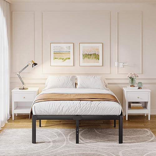 Askeld Base de cama tamaño King, plataforma de metal de 18 pulgadas de alto con patas de esquina redonda, no necesita somier, base de cama