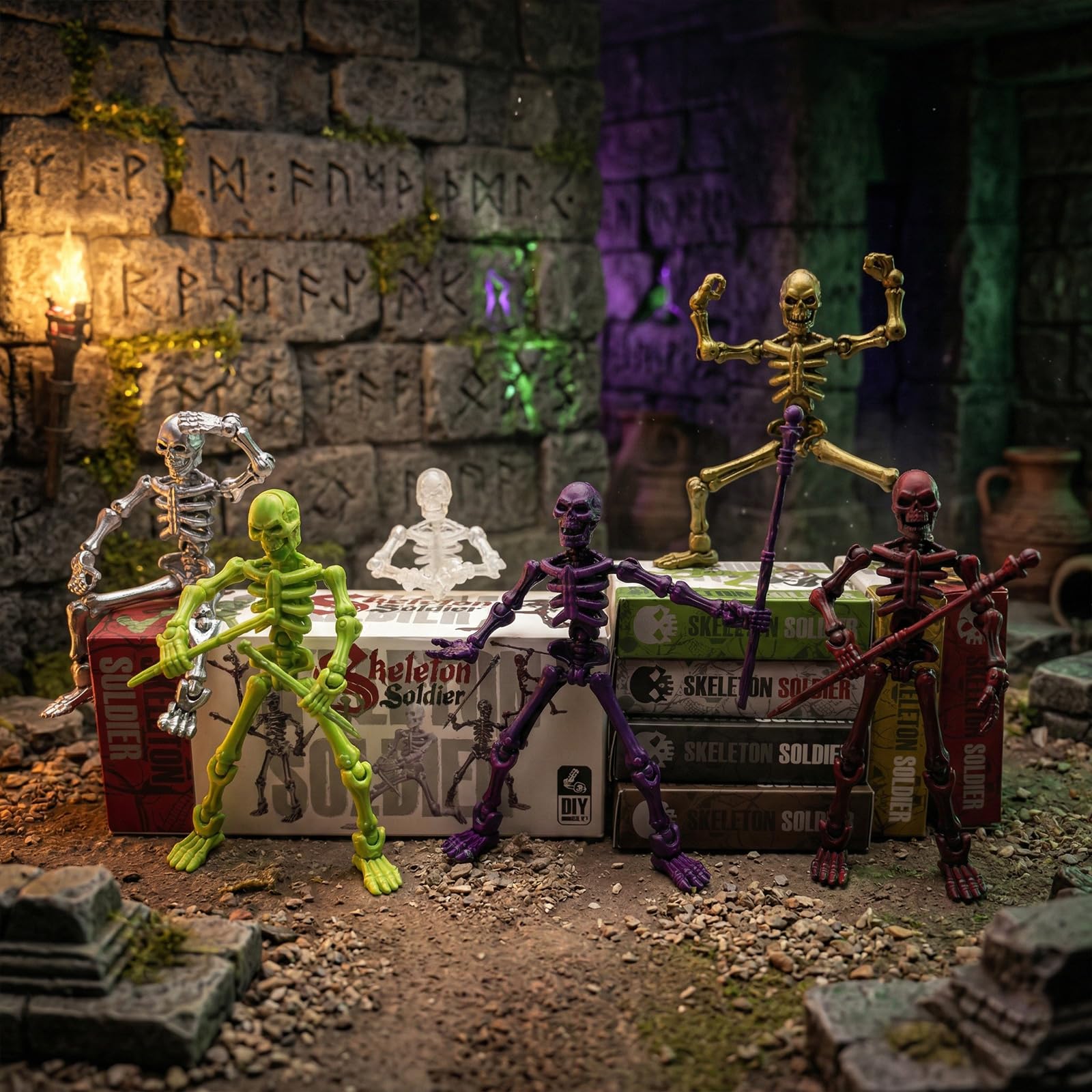 Juego de 6 figuras de acción T13, figura de acción de esqueleto de Halloween, Titan 13/Dummy 13/Lucky 13, decoración de juguete de esqueleto móvil multiarticulado
