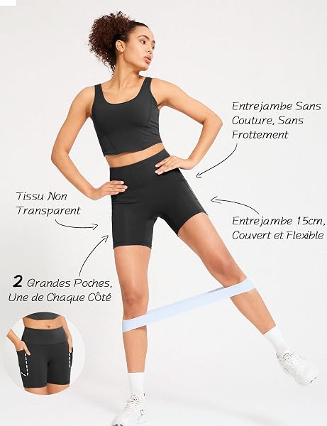 Yogaration Short de Sport Femme Taille Haute, Short Running avec Poches, Legging Court Push up sans Couture, Shorts de Sport Anti Frottement Opaque Pilates Fitness Gym - 5
