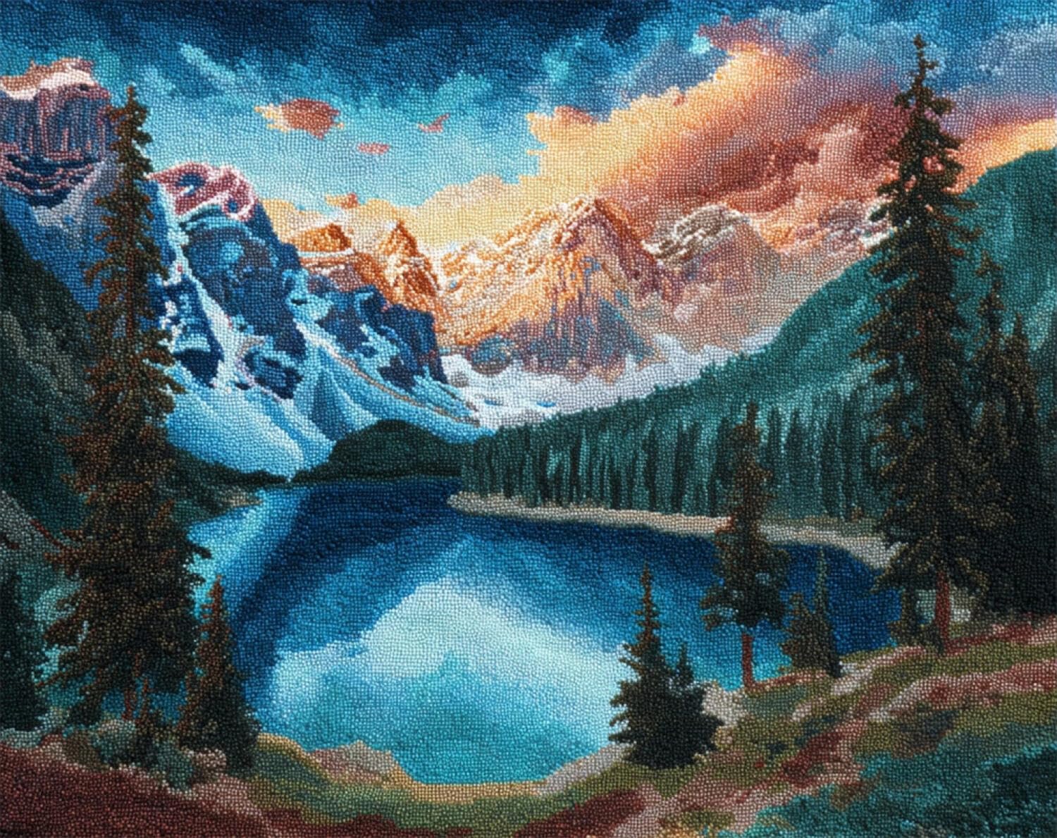 Henypt Color Diy Latch Hook Rug Kits Mountains,Forests And Lakes 55X75cm