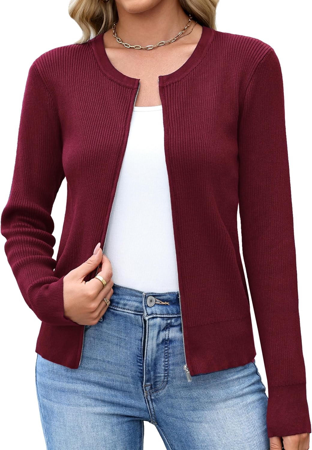 Totatuit Womens Long Sleeve Zip Up Sweater Cardigans Knitted Lightweight Zipper Jacket