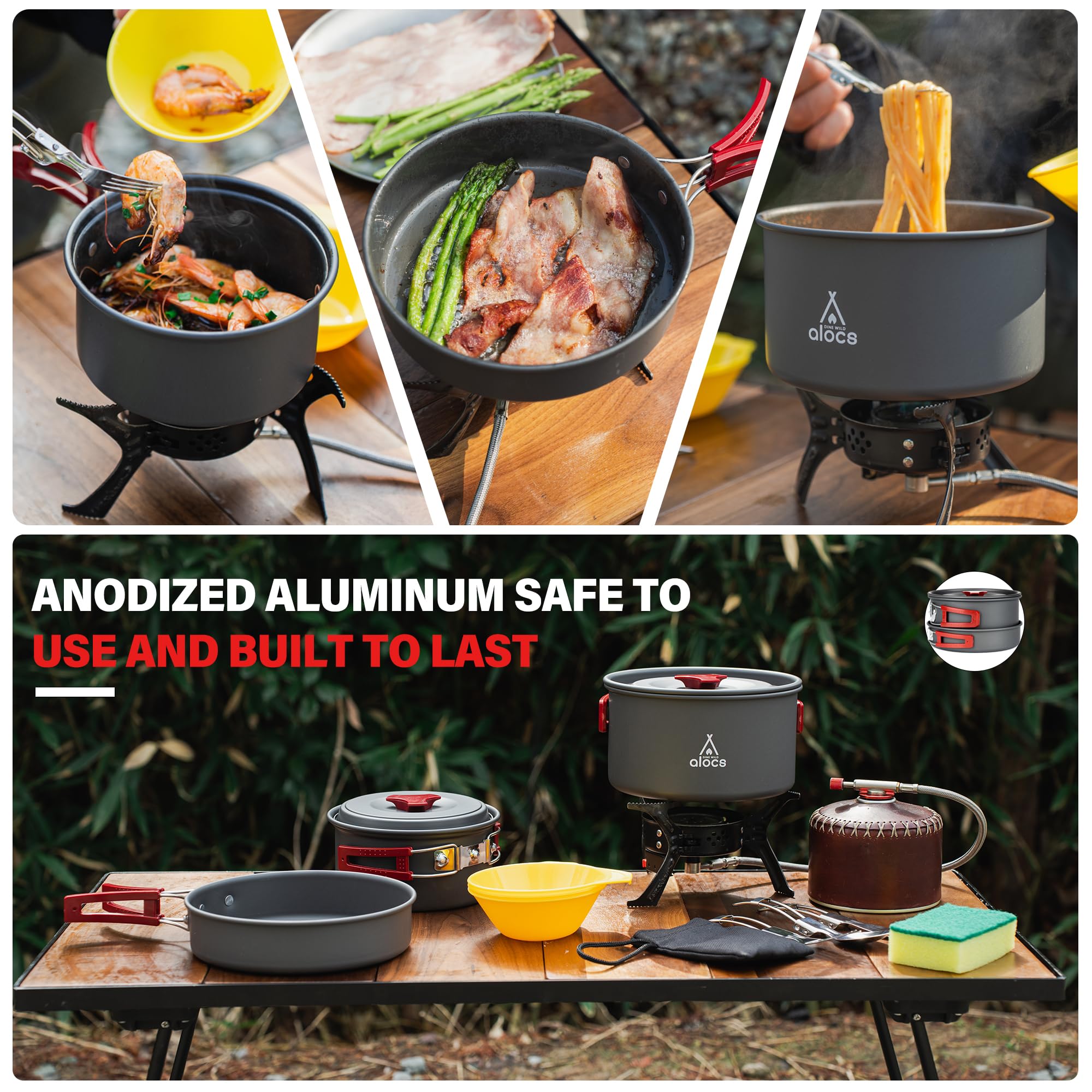 Odoland Camping Kookgerei Set, 18-delig, Outdoor Serviesset Met 3 Potten Braadpan En Waterkoker Campingkookpannenset Aluminium Kookgerei Voor Kamperen Reizen Picknick