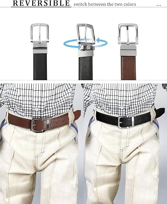 Kajeer Boy Belts for Kids Reversible Youth Toddler Adjustable Easy to Use PU Leather Belt for School Uniform Casual