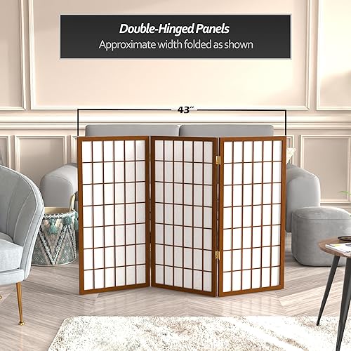 Miniatura 3 de Biombo portátil simple de 3 pies Biombo Shoji para dividir una cuarto, clásico diseño japonés, 4 tamaños y 6 colores, Madera, Walnut