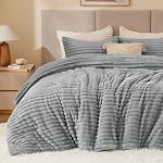 BEDELITE Fleece Queen Comforter Set 3 Pieces, All Season Soft Fluffy Grey Bedding Set, Fuzzy Warm Comforter, Bedding with 2 Pillow Cases