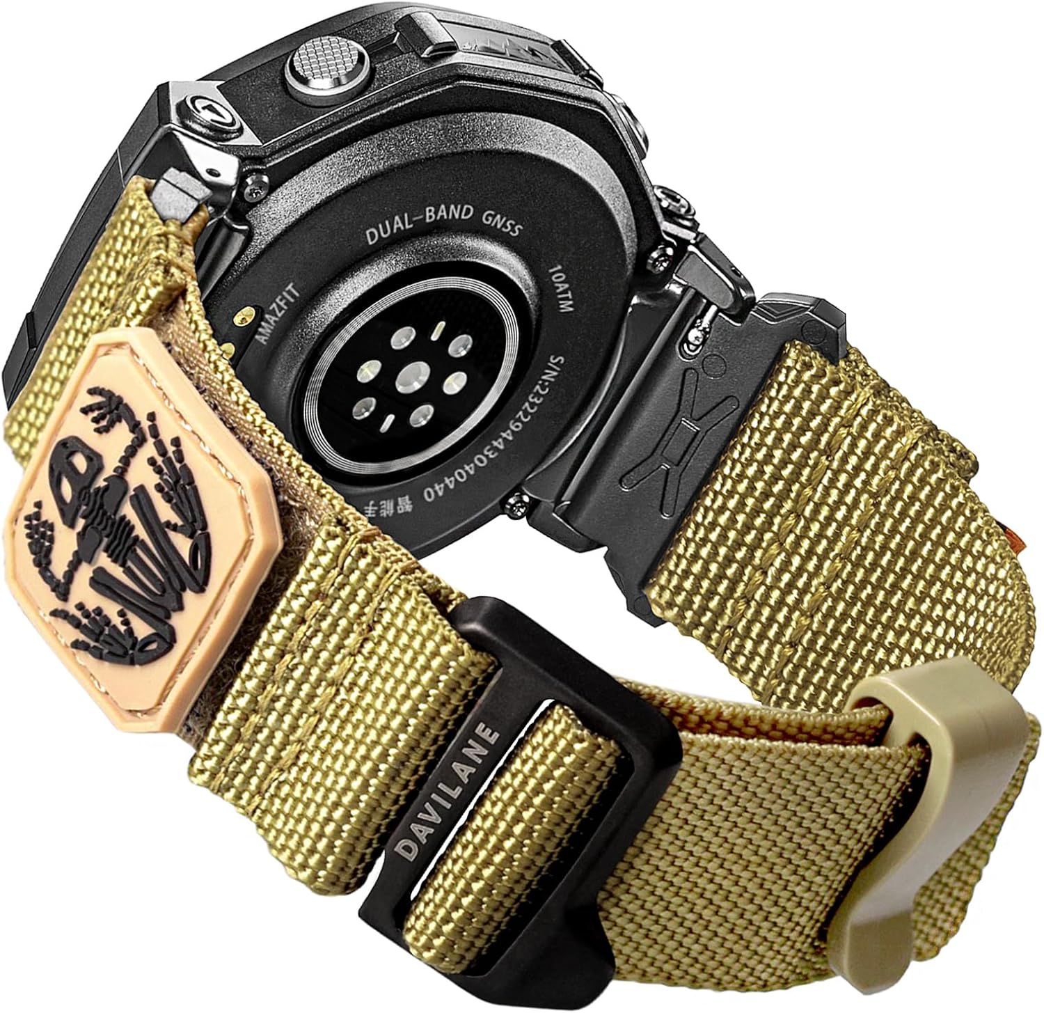 22mm Nylon Watch Band Compatible with Amazfit T-Rex 3, Military Patches Design, Rugged Quick Release Sports Replacement Watch Strap for Outdoor & Camping Running for Men Women