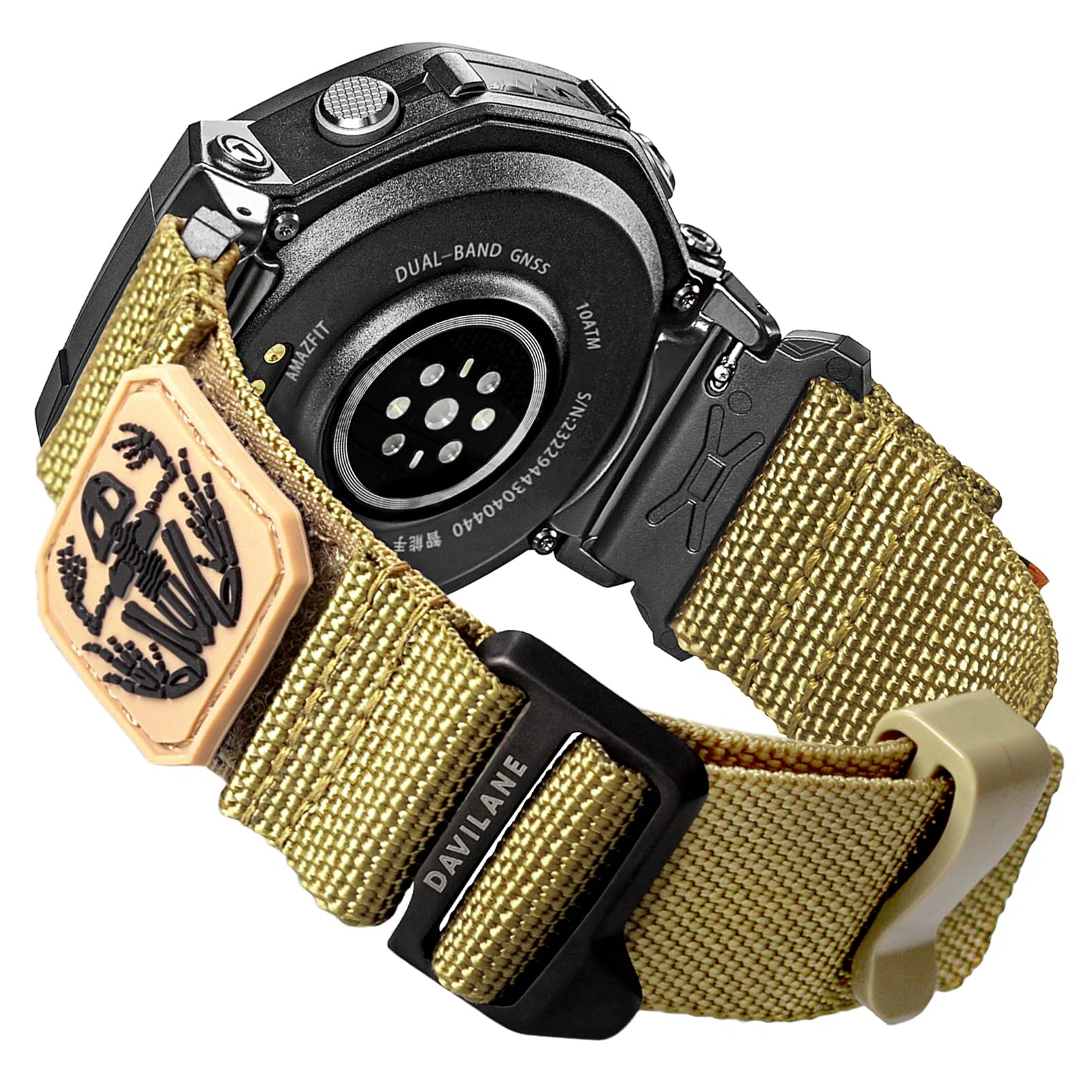 DAVILANE 22mm Nylon Watch Band Compatible with Amazfit T-Rex 3, Military Patches Design, Rugged Quick Release Sports Replacement Watch Strap for Outdoor & Camping Running for Men Women