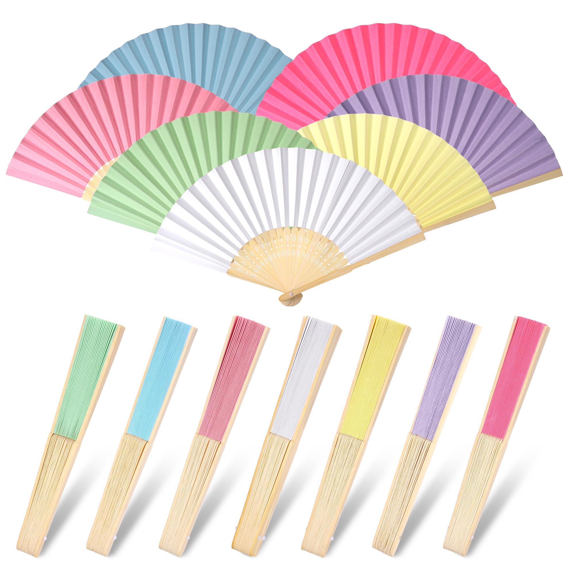 TranRantic 14 Pack Colourful Paper Fans, Bamboo Handheld Fan, DIY Handmade Folding Fans, Decorative Paper Fan for Wedding Party Favors Wall Decoration Dancing Photography Props