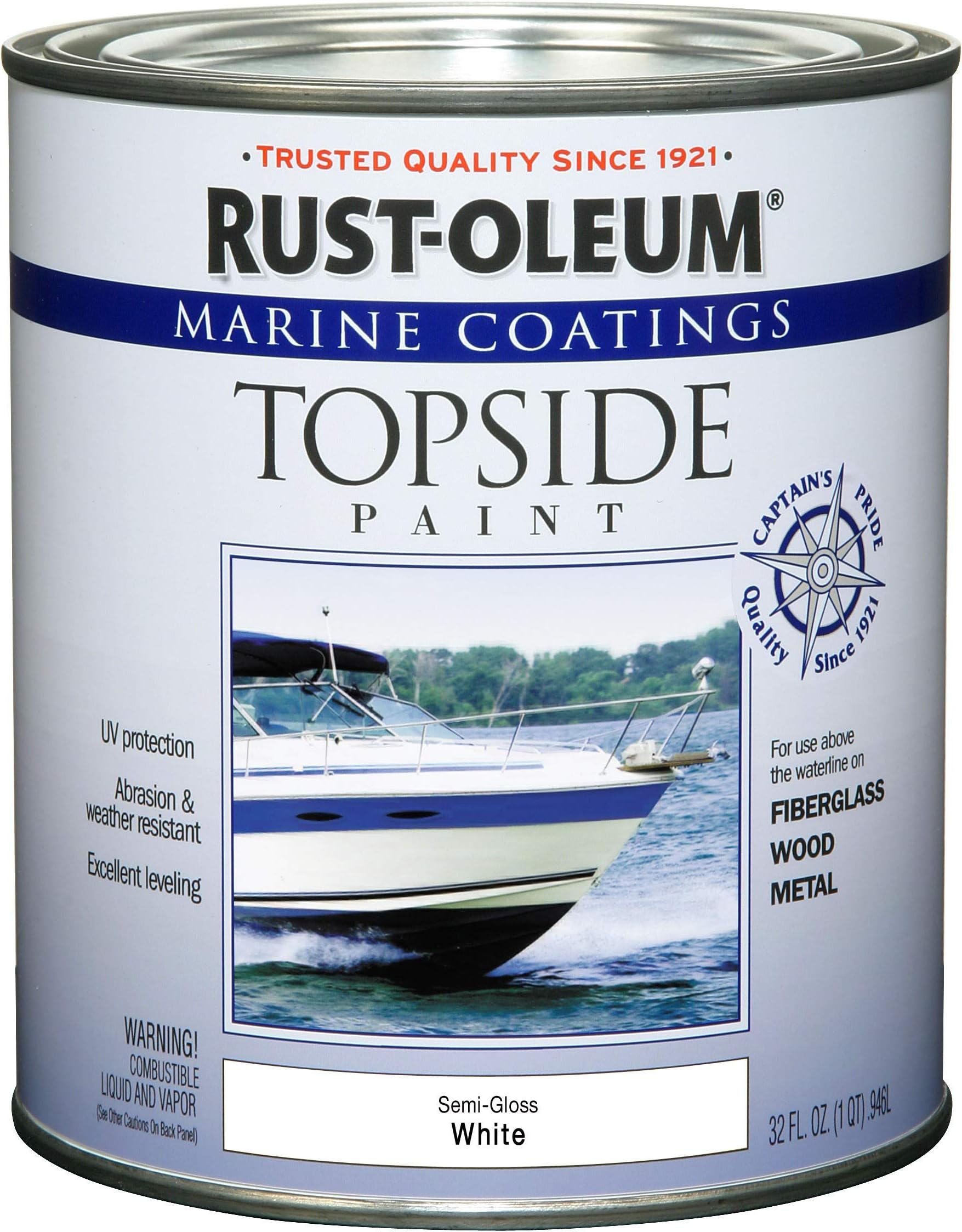 Marine Coatings Topside Paint, Quart, Semi-Gloss White-New