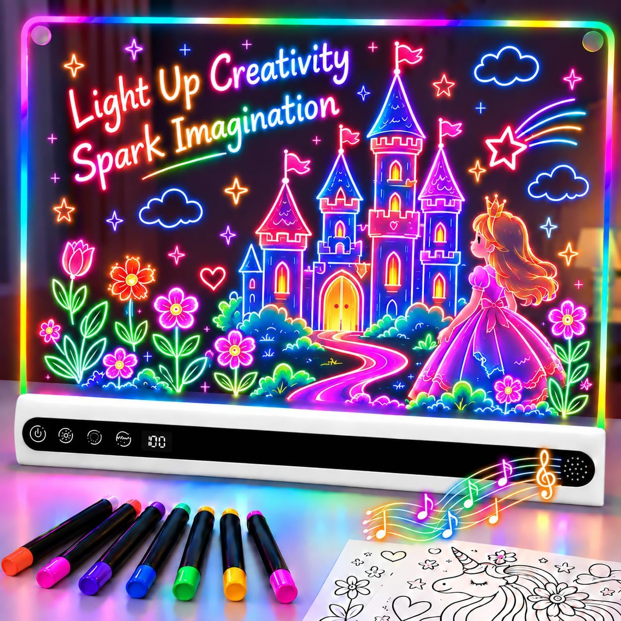 Rechargeable Led Drawing Board for Kids with Music, 3-12 Year Old Gifts