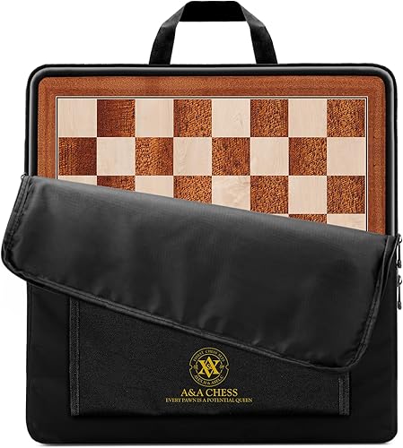 A&A Tablero de ajedrez profesional de madera de 17.25 pulgadas con bolsa de almacenamientoincrustaciones de caoba y arce, cuadrados de 1.75 pulgadas