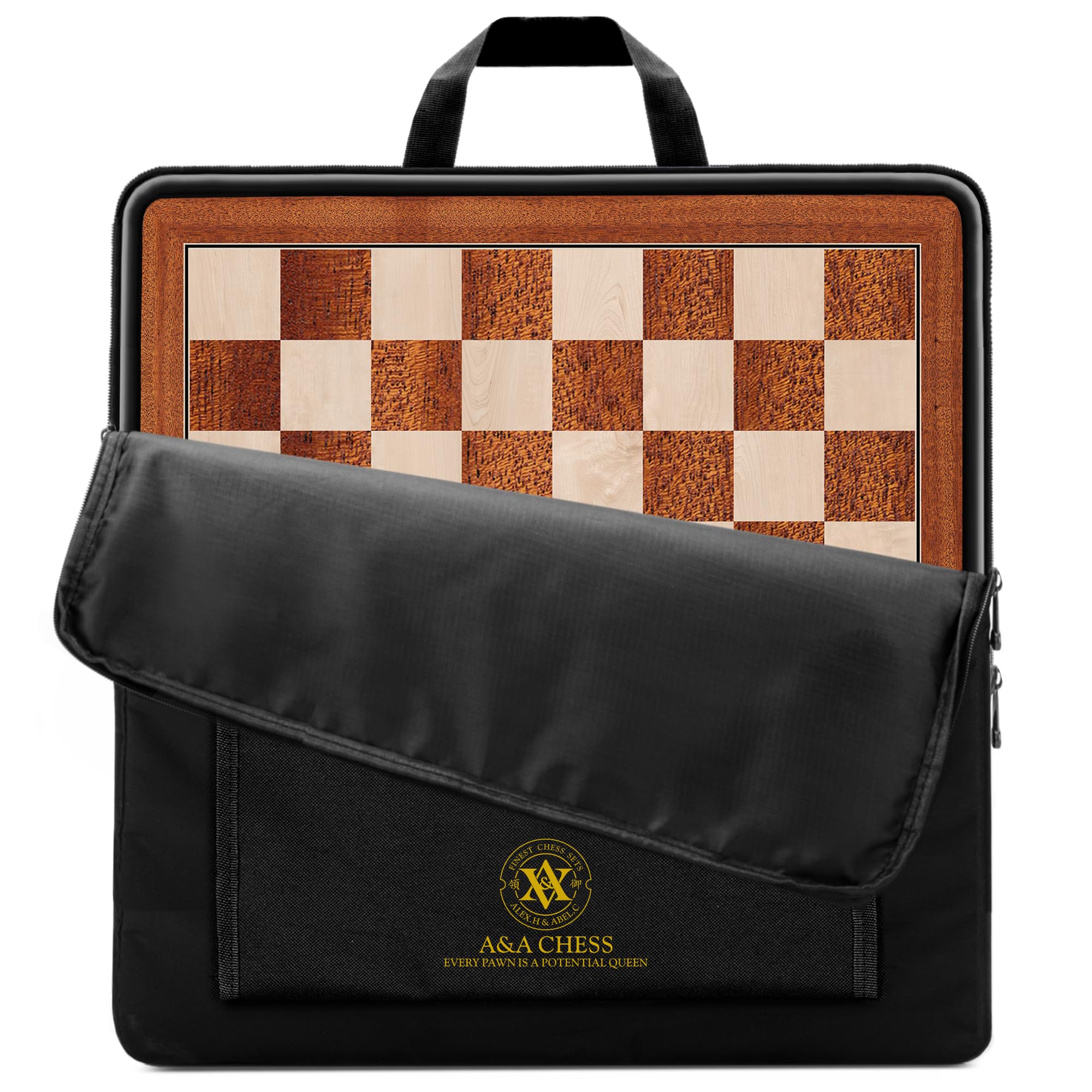 A&AA&A 17.25" Professional Wooden Chess Board with Storage Bag/Mahogany & Maple Inlaid / 1.75" Squares w/o Notation