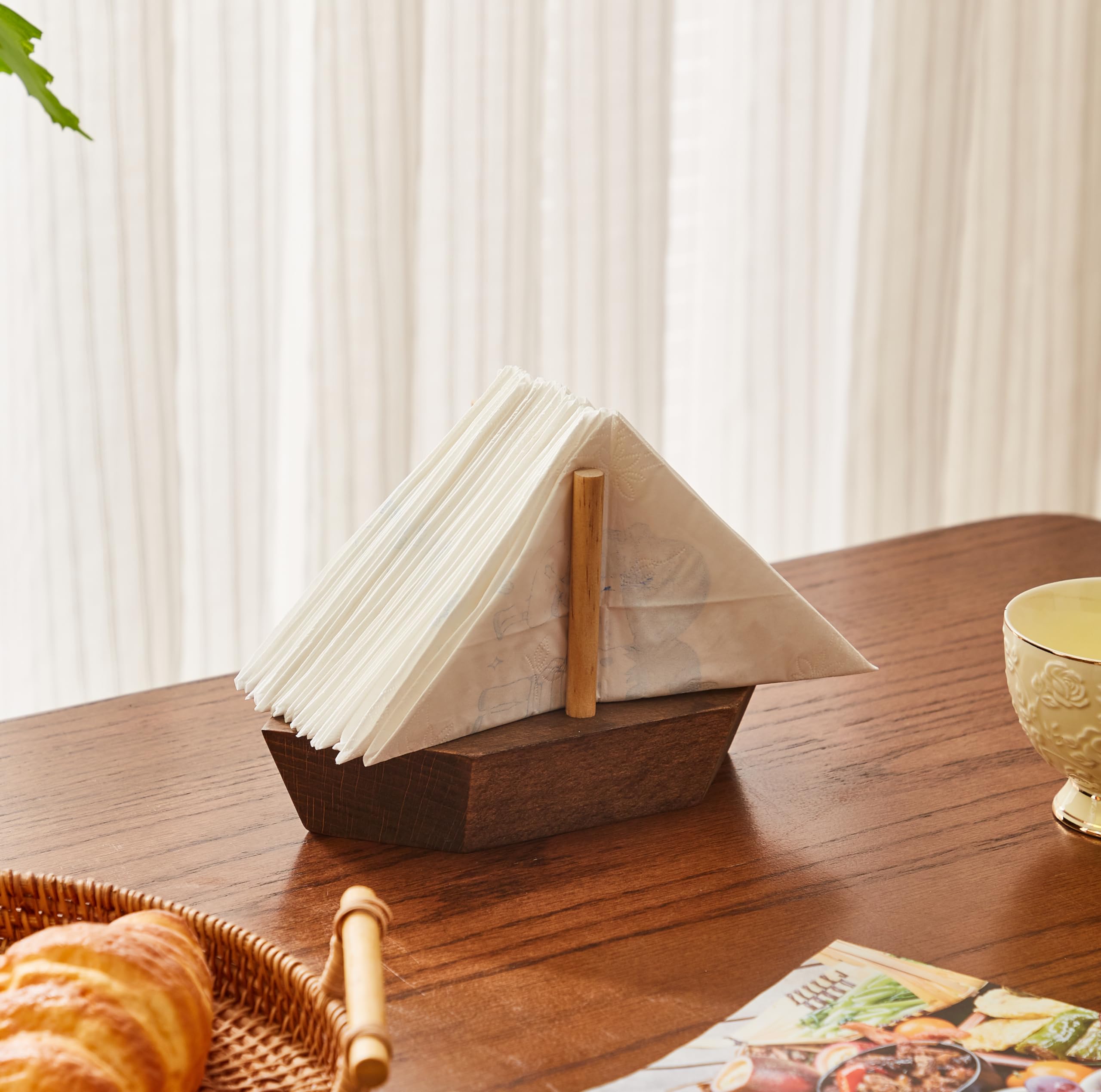 Servilletero de madera para velero, dispensador de servilletas decorativo de mesa con diseño náutico, perfecto para decoración del hogar y la cocina