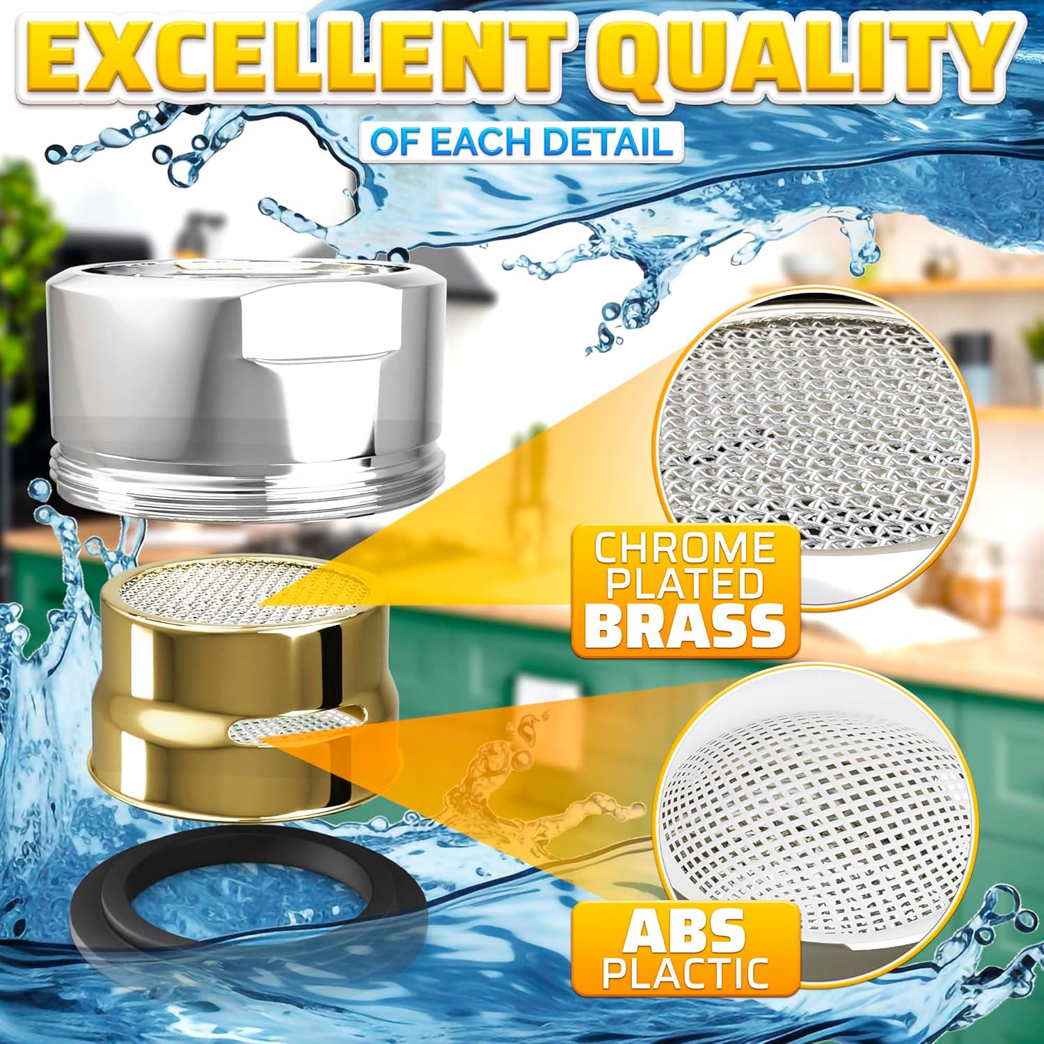 4Pcs Bathroom Faucet Aerator Replacement - 15"/16" 24mm Kitchen Bathroom Sink Attachment High Flow Aerator for Sink Faucet Aerators M24 Male Thread