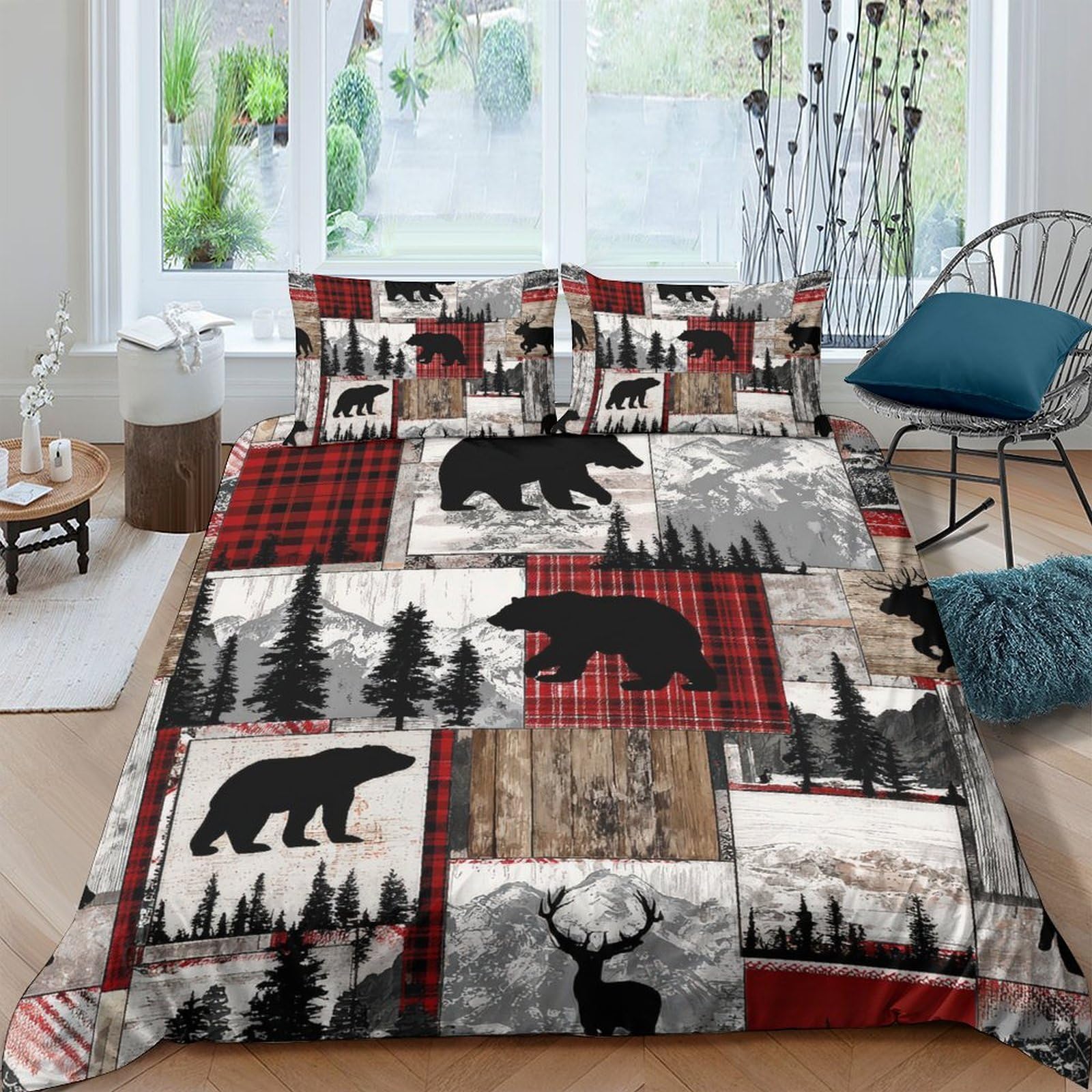 Ctjqhvkz Style-10 3D Printed Bear Forest Fitted Sheet Microfiber Soft Breathable Deer Plaid Mattress Cover Bedroom Decor Protection Single（135X200cm）