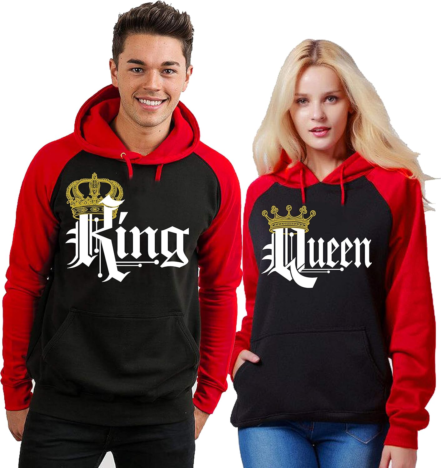 red and black king and queen moletom com capuzs