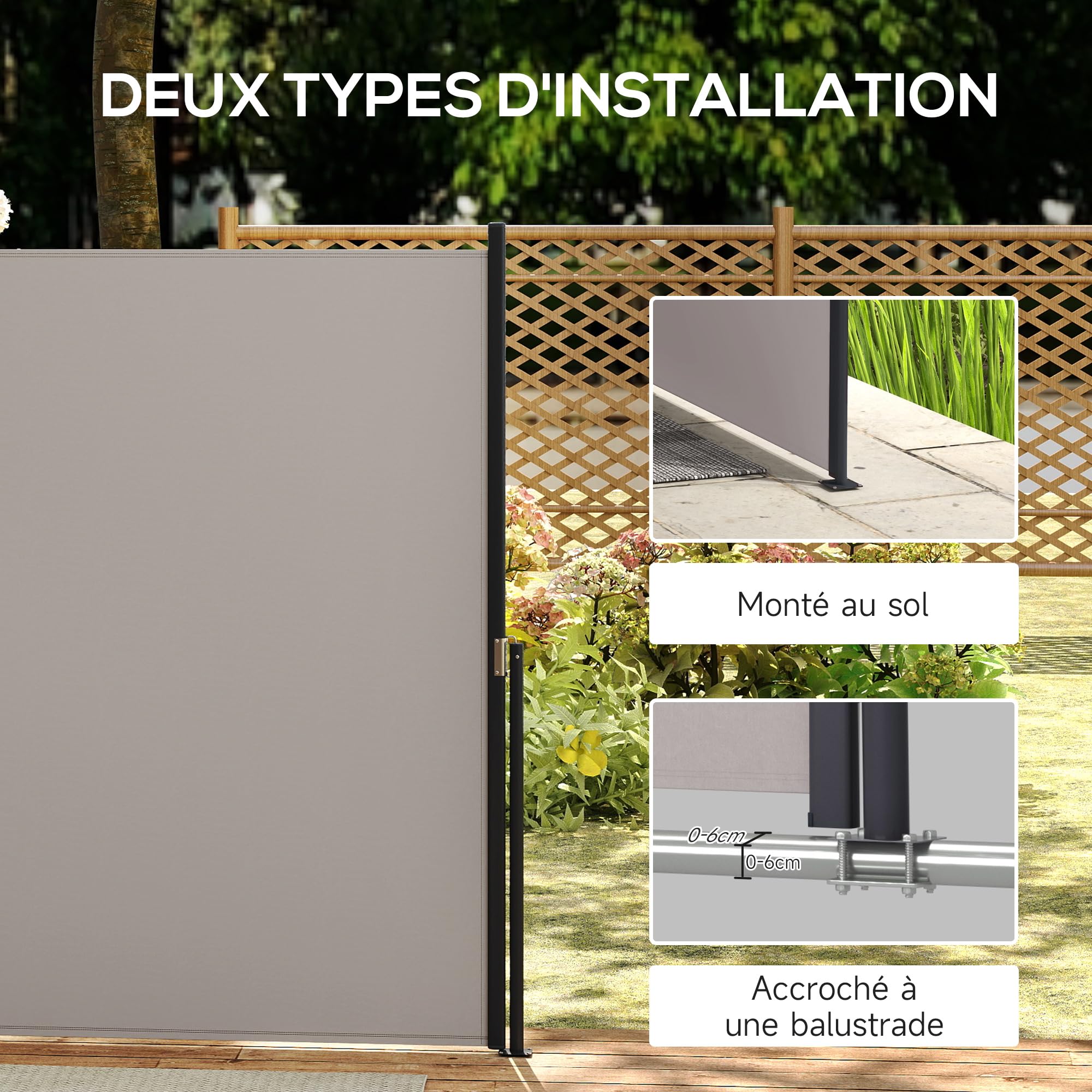 Outsunny Store Latéral Brise-Vue Paravent Rétractable 3L x 1,4H m Gris | Alu. Polyester, Anti-UV, Haute Densité 180 g/m²