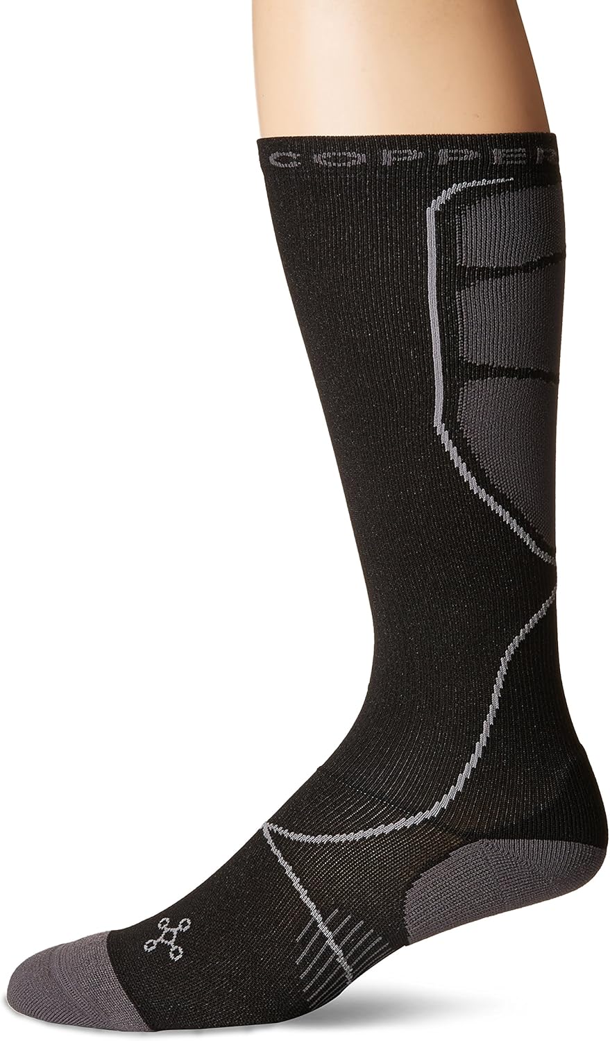 Tommie Copper Men's Performance Compression Over The Calf Socks, Black w/ Grey, 9-11.5