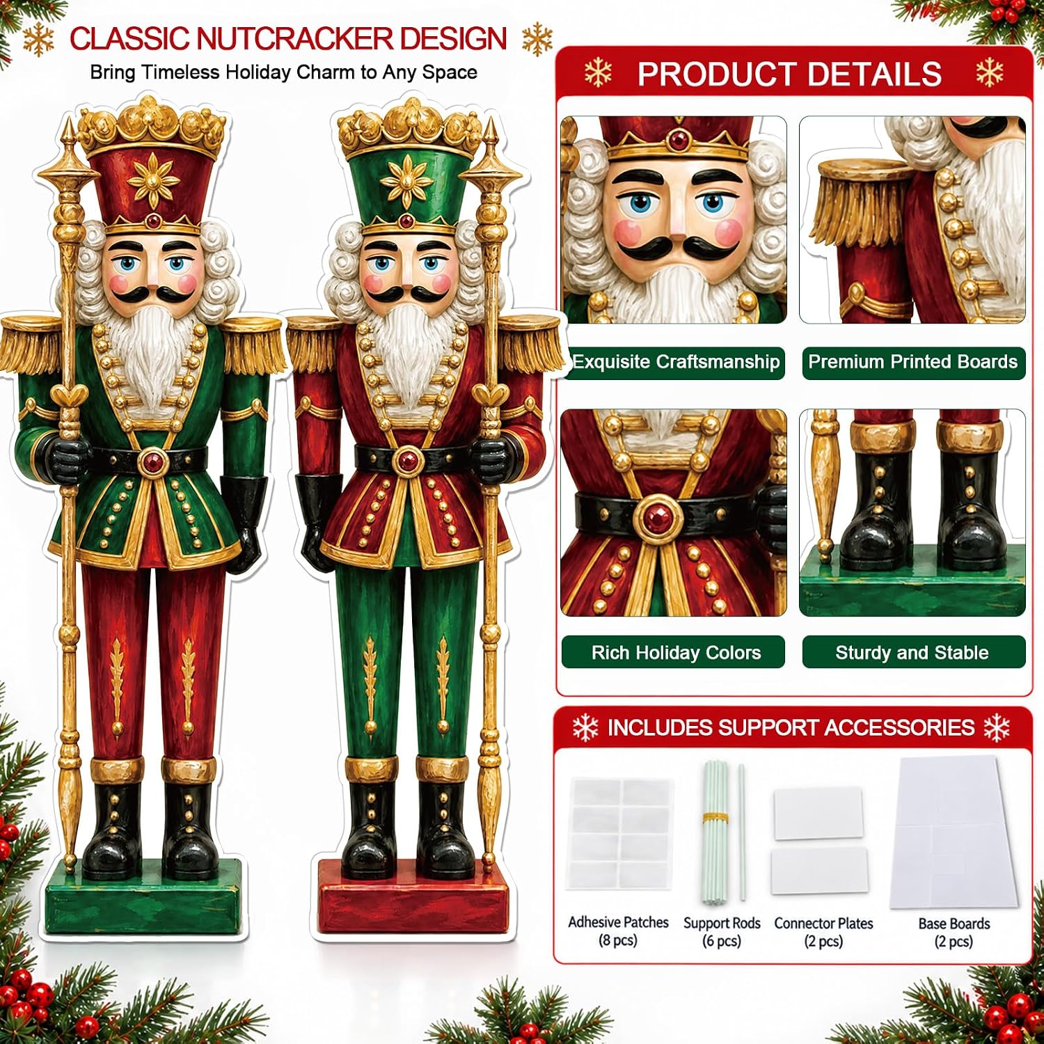 Whaline 2Pcs Large Christmas Cardboard Cutouts, Nutcracker Decor, 5 Ft