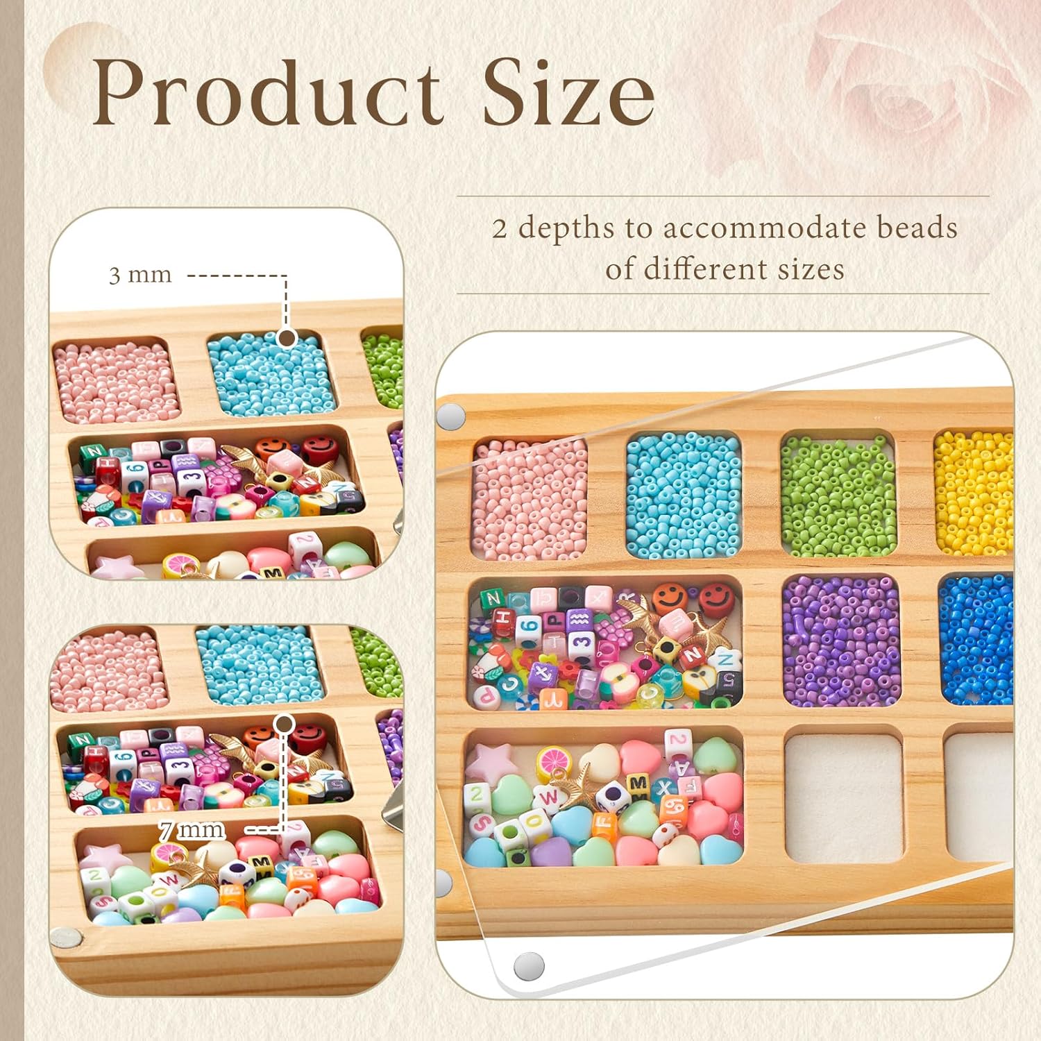 Chunful Beads Sorting Tray with Scoop Wooden Beading Tray with Magnetic Acrylic Lid and Built in Velvet Mat Bead Boards for Jewelry Bracelet Making (8.27 x 5.79 Inch) - Image 5