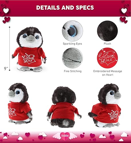 Miniatura 3 de DolliBu Pingüino gris de peluche con texto en inglés "I Love You", bonito animal de peluche con camisa roja y nombre, regalo personalizado para el