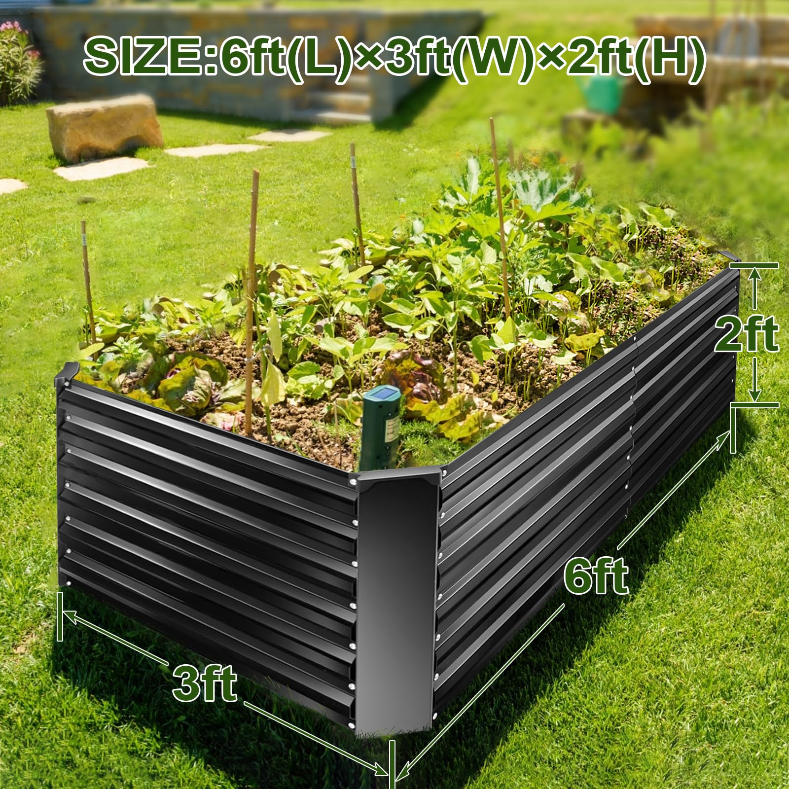 EDOSTORY Metal Raised Bed Garden Bed Kit, 6x3x2ft Tall Galvanized Planter Raised Garden Boxes Outdoor, Large Metal Raised Garden Beds for Flowers, Vegetables, Herbs