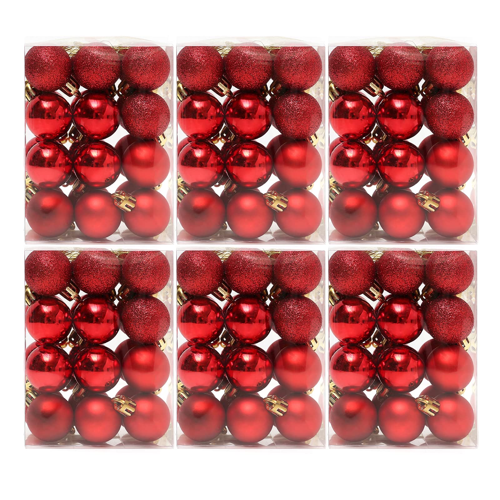 TKYGU 30mm/1.18 inch Christmas Ball 6/Set 144 PCS Shatterproof Christmas Ornaments Christmas Tree Ornament Set Ball Ornaments (red)