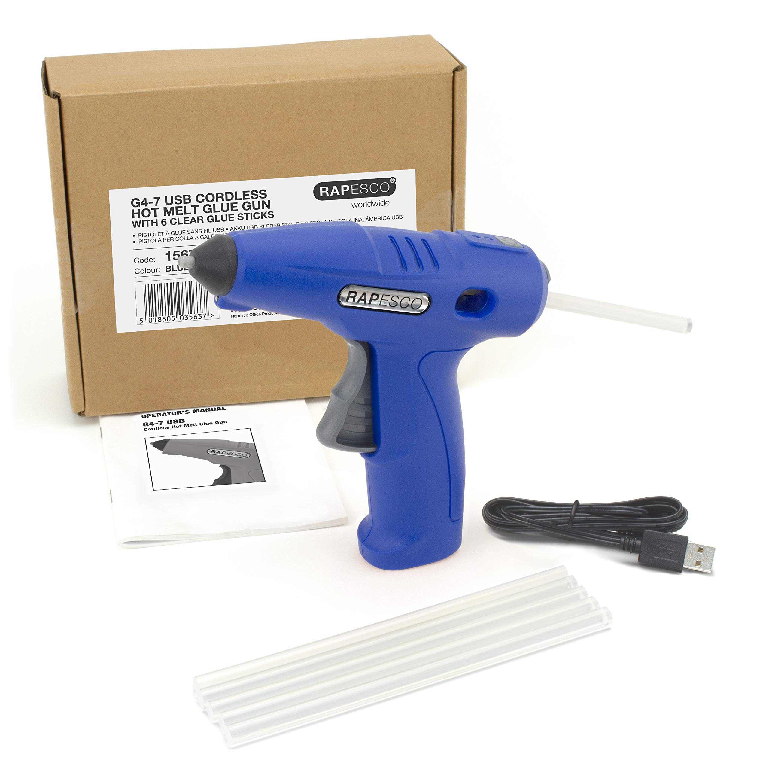 Rapesco 1567 G4-7 Pistola Colla a Caldo a Batteria e 6 Bastoncini, Blu