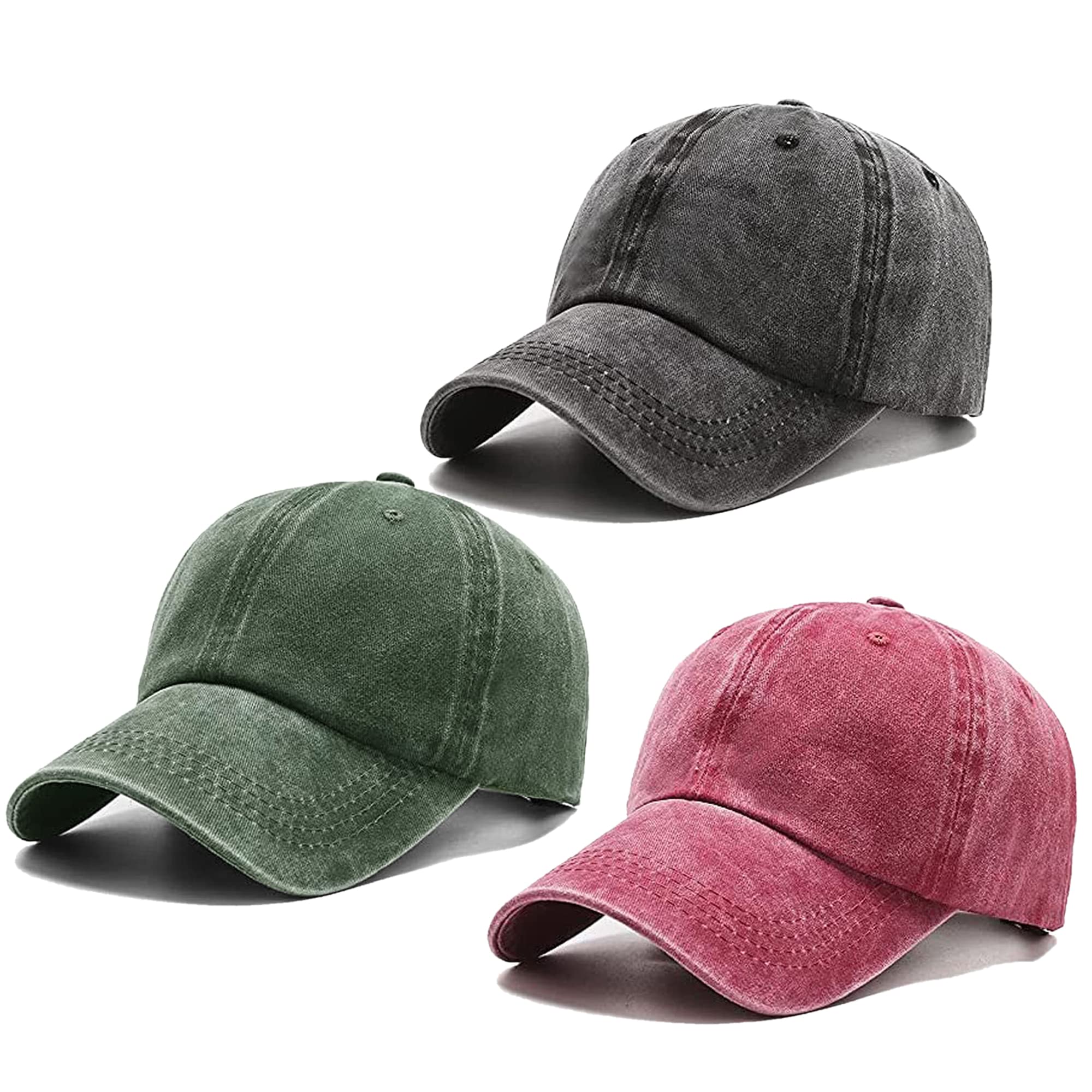 JIGEGE3pcs Plain Blank Structured Baseball Cap, Extended Brim Cotton Dad Hat Adjustable Size for Men Women All Seasons