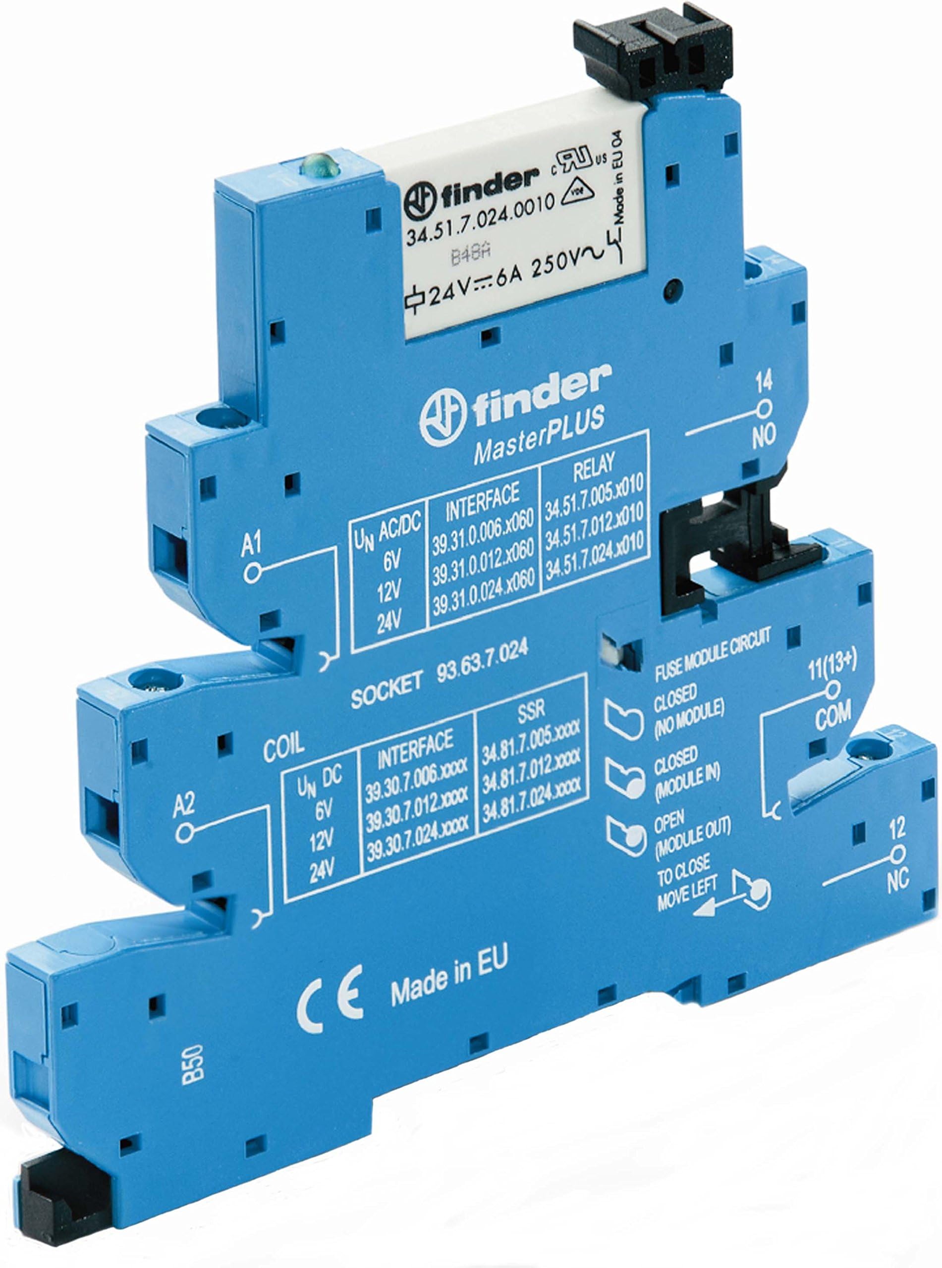 Finder 393100240060 Masterplus Electromechanical Relay Interface Modules Bornes Fuse with Agni Cage