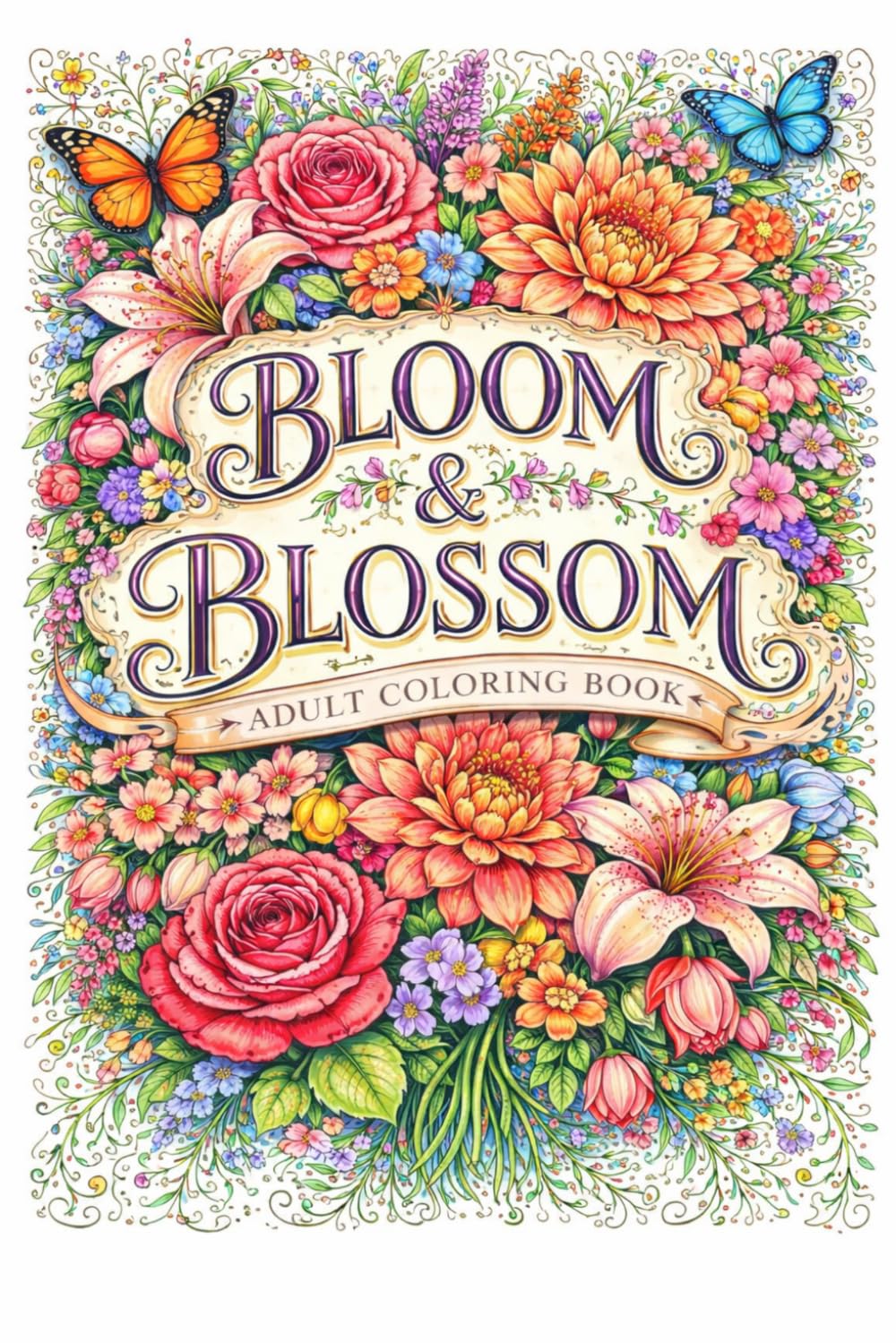 Bloom & Blossom: Adult Coloring Book: Floral Designs for Relaxation